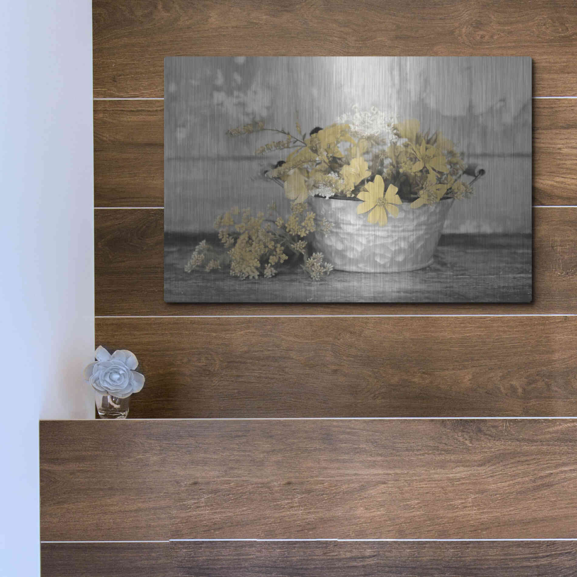 Luxe Metal Art 'Gold Wildflowers I' by Lori Deiter, Metal Wall Art,16x12