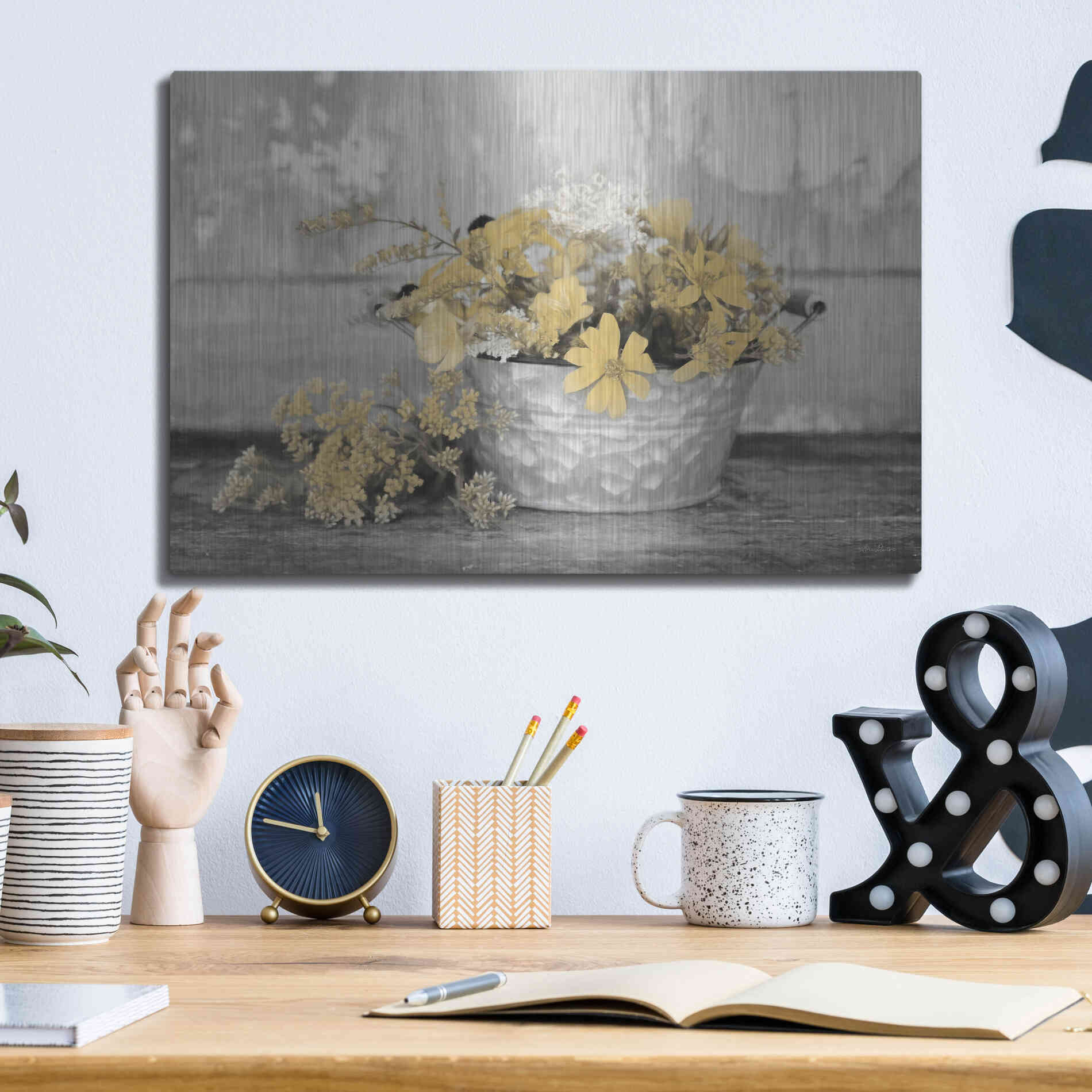 Luxe Metal Art 'Gold Wildflowers I' by Lori Deiter, Metal Wall Art,16x12