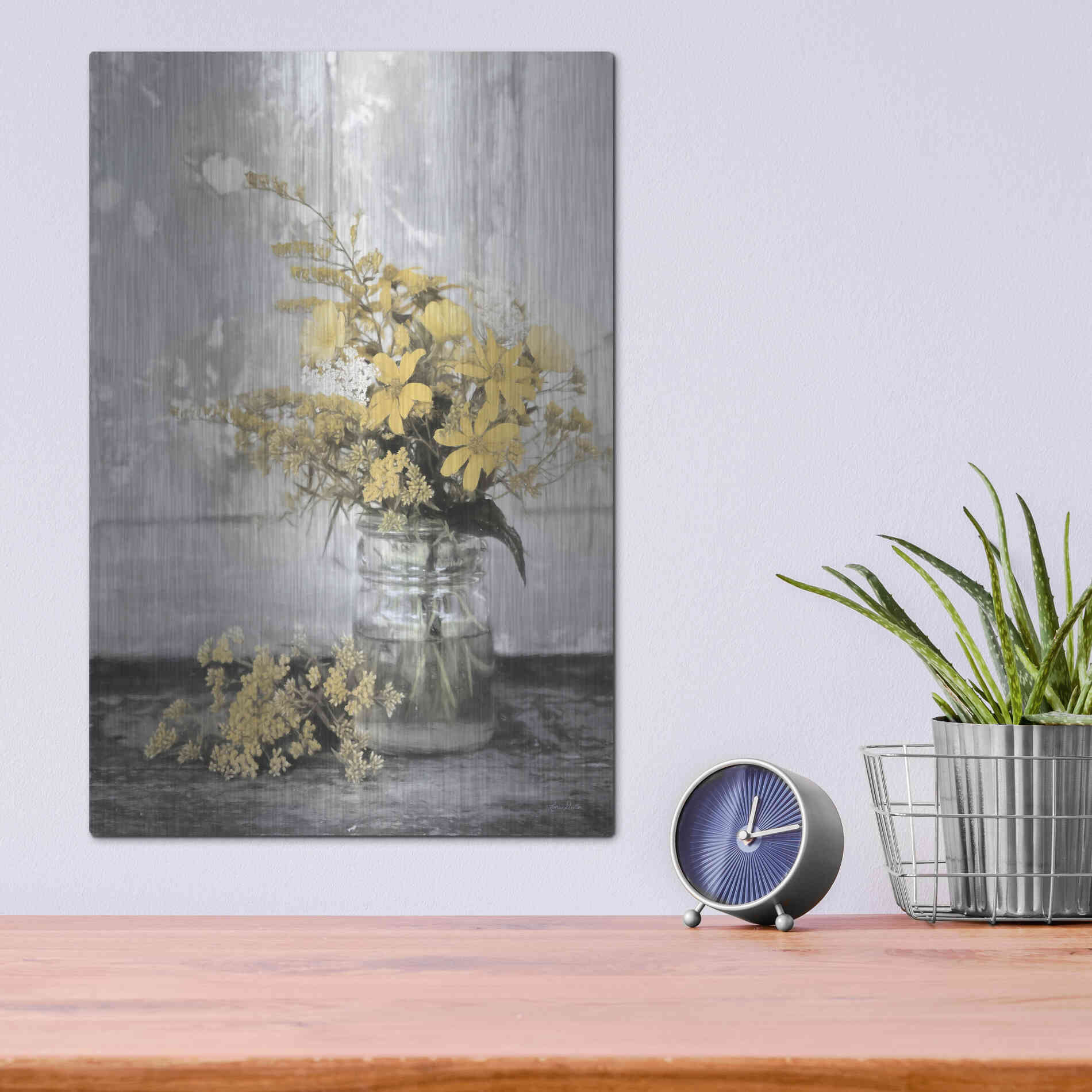 Luxe Metal Art 'Gold Wildflowers II' by Lori Deiter, Metal Wall Art,12x16