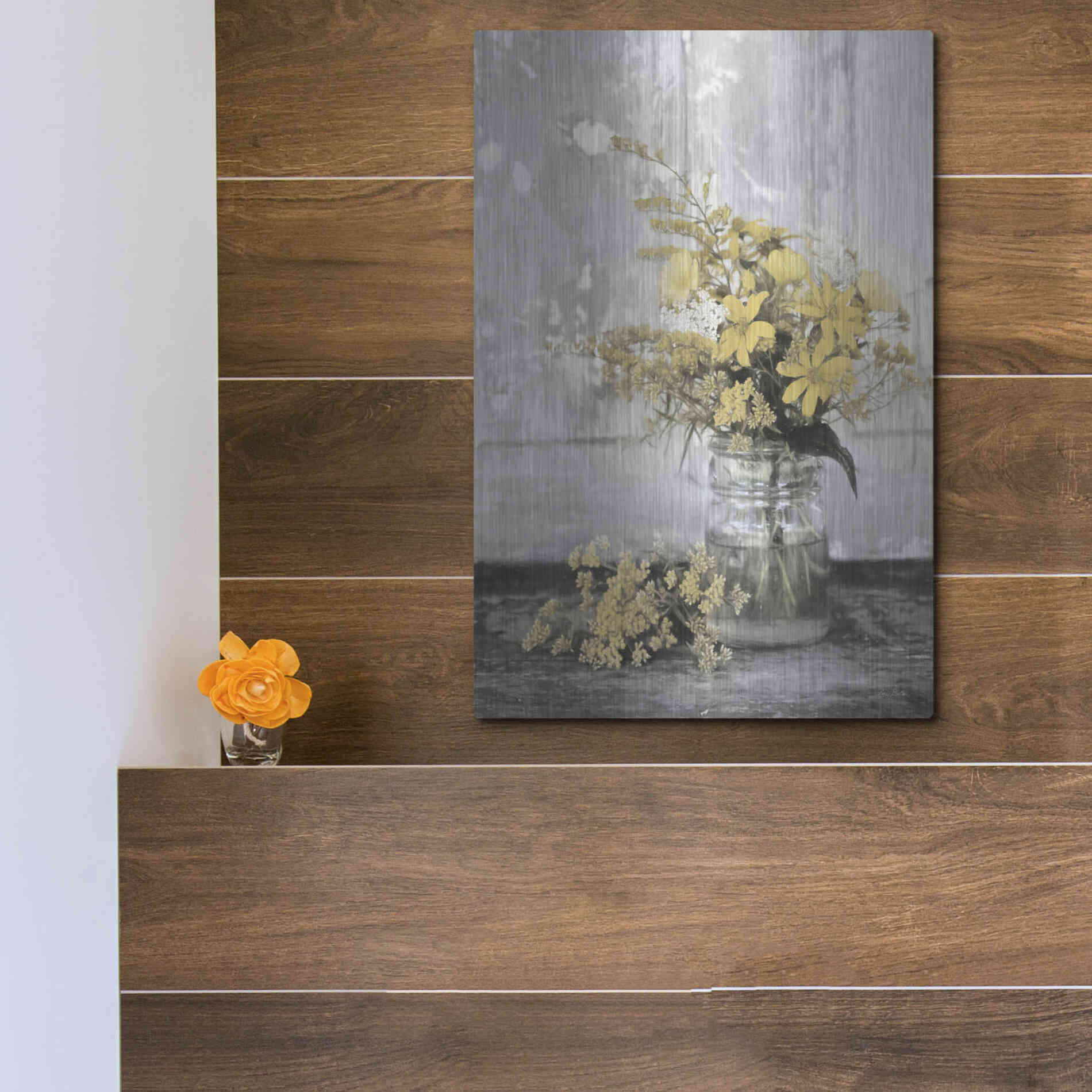 Luxe Metal Art 'Gold Wildflowers II' by Lori Deiter, Metal Wall Art,12x16