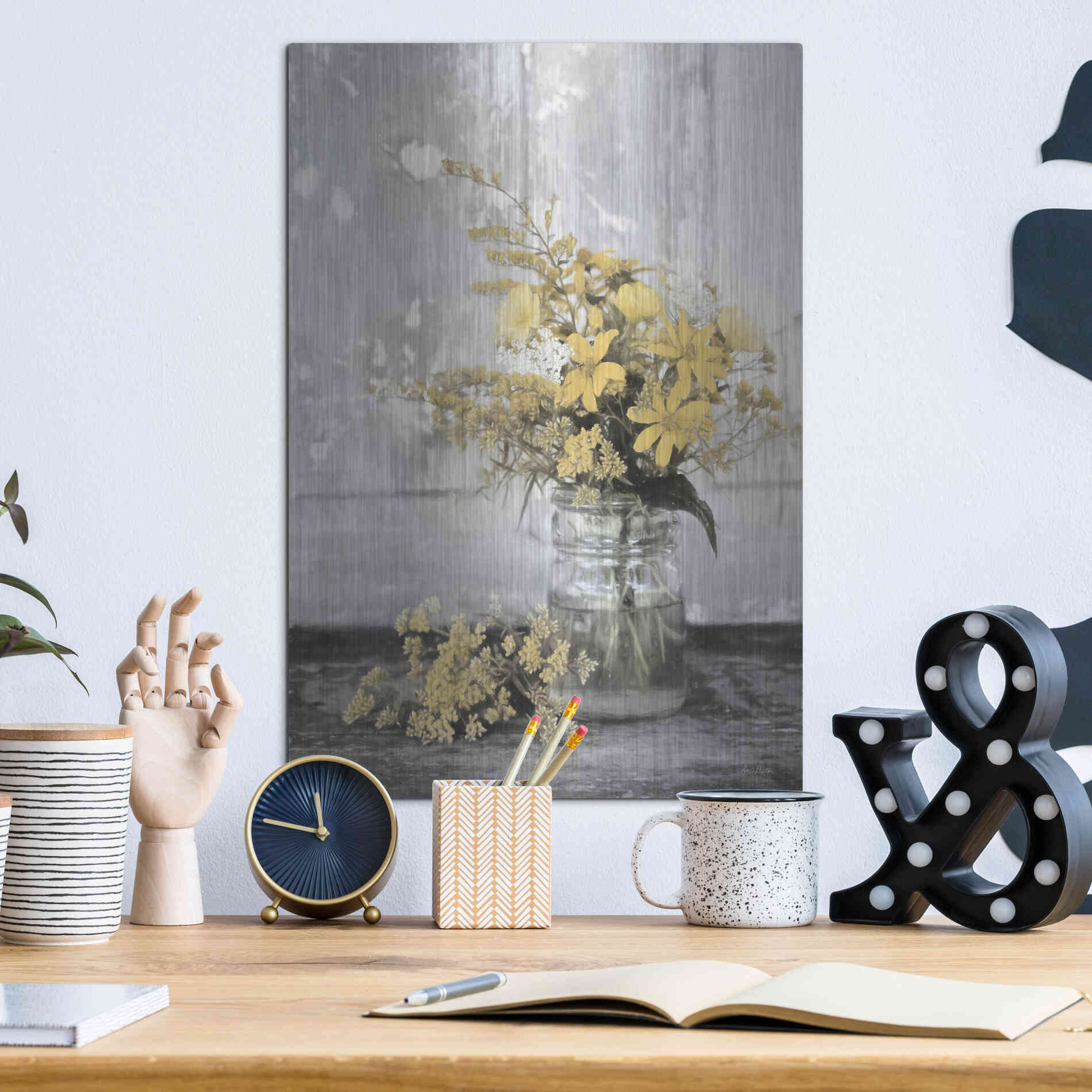 Luxe Metal Art 'Gold Wildflowers II' by Lori Deiter, Metal Wall Art,12x16