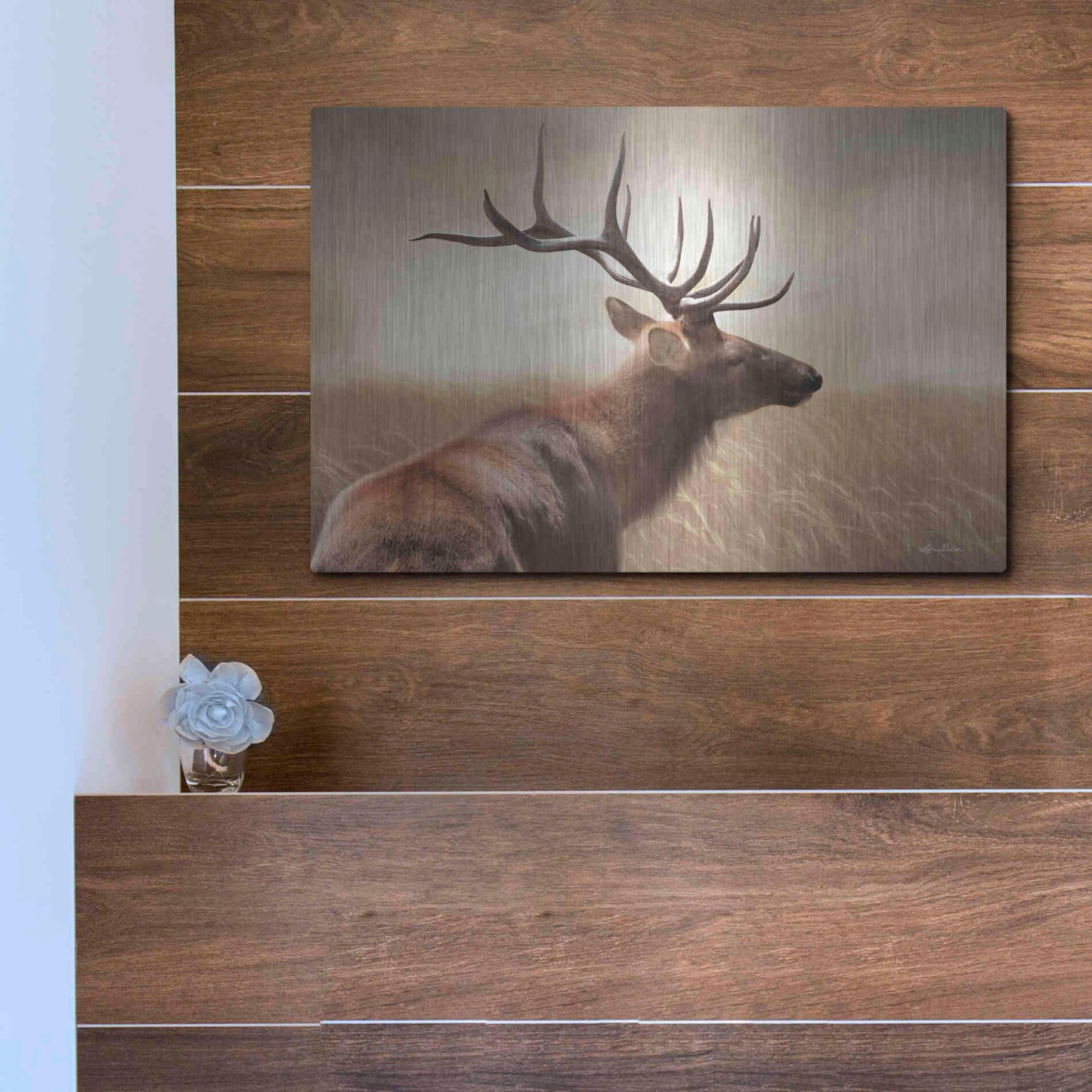 Luxe Metal Art 'Elk in the Grass' by Lori Deiter, Metal Wall Art,16x12