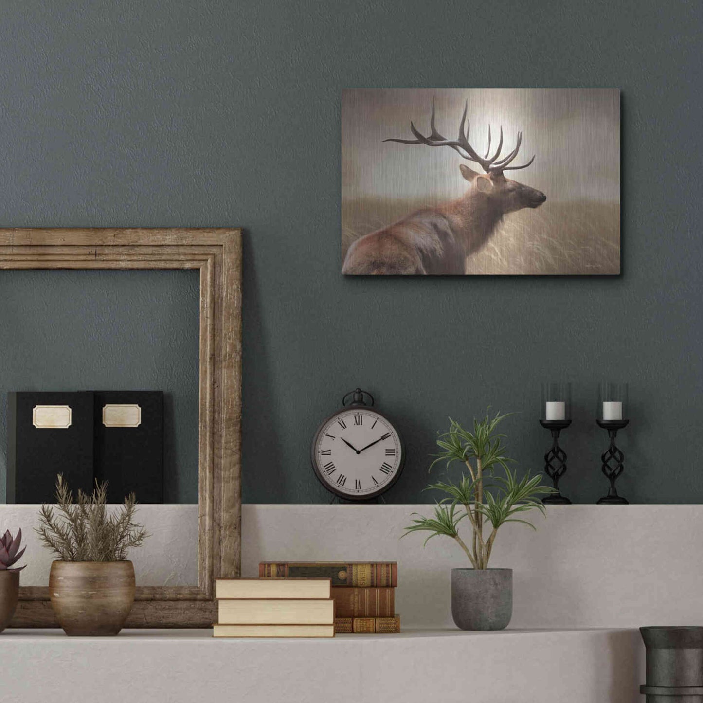 Luxe Metal Art 'Elk in the Grass' by Lori Deiter, Metal Wall Art,16x12