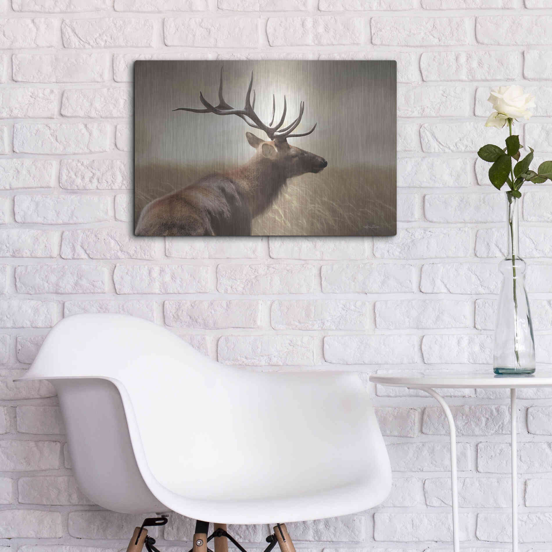 Luxe Metal Art 'Elk in the Grass' by Lori Deiter, Metal Wall Art,24x16