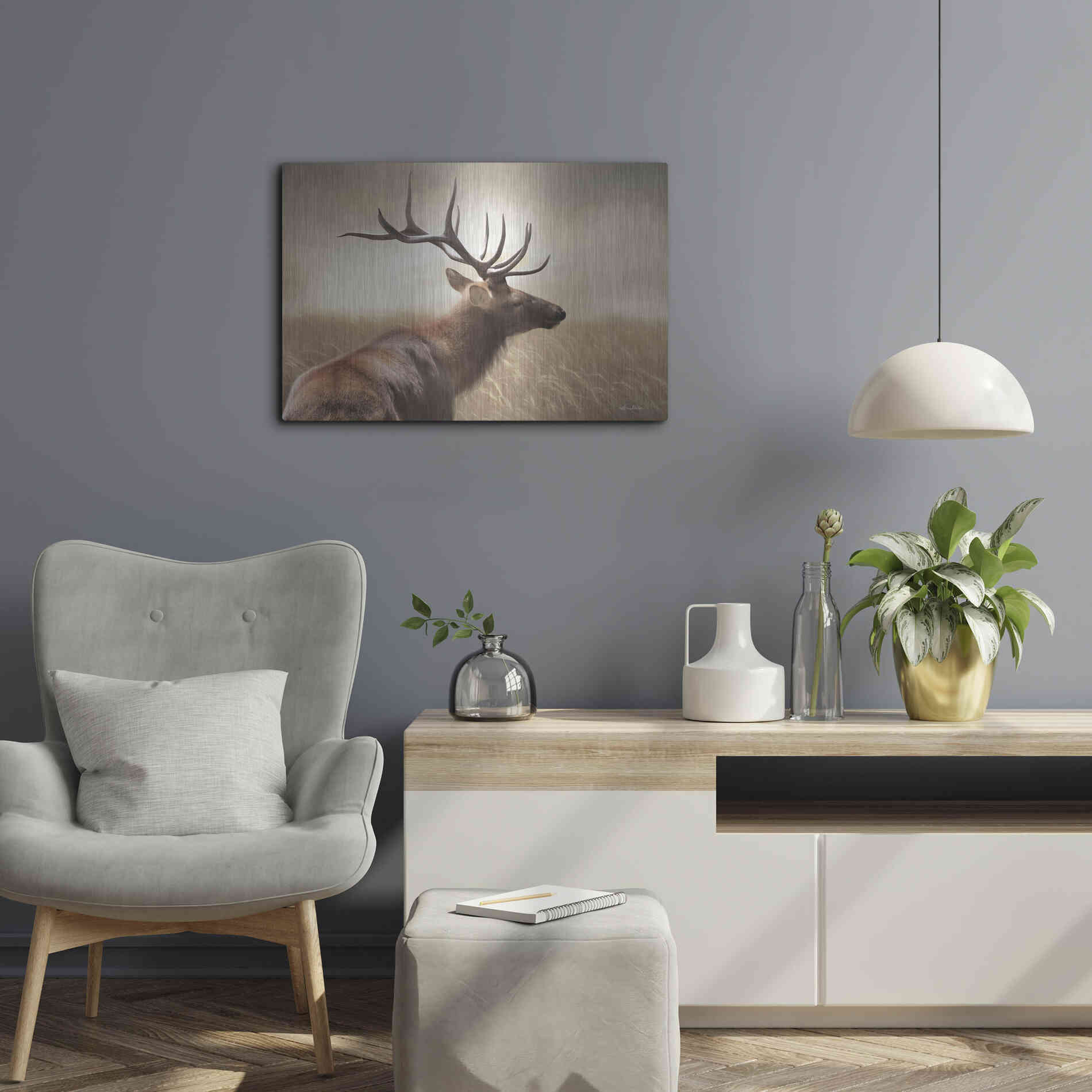 Luxe Metal Art 'Elk in the Grass' by Lori Deiter, Metal Wall Art,24x16