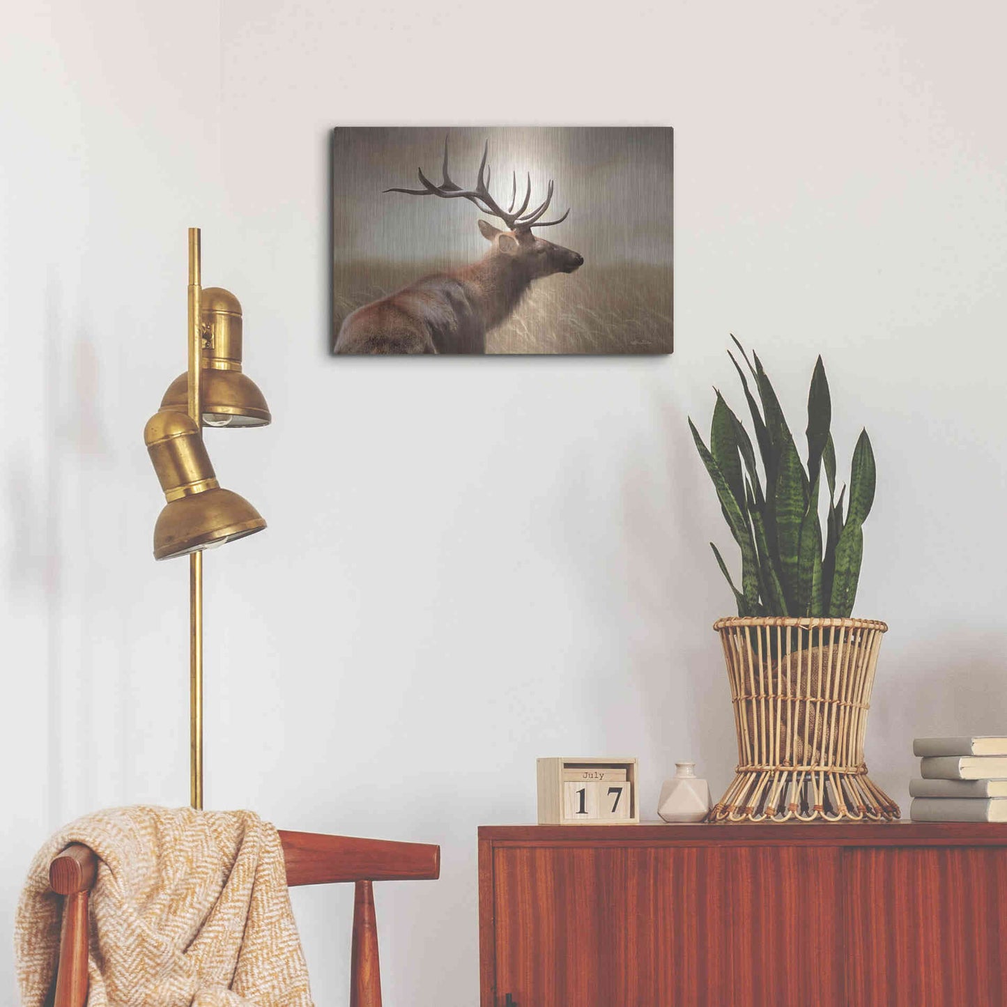 Luxe Metal Art 'Elk in the Grass' by Lori Deiter, Metal Wall Art,24x16