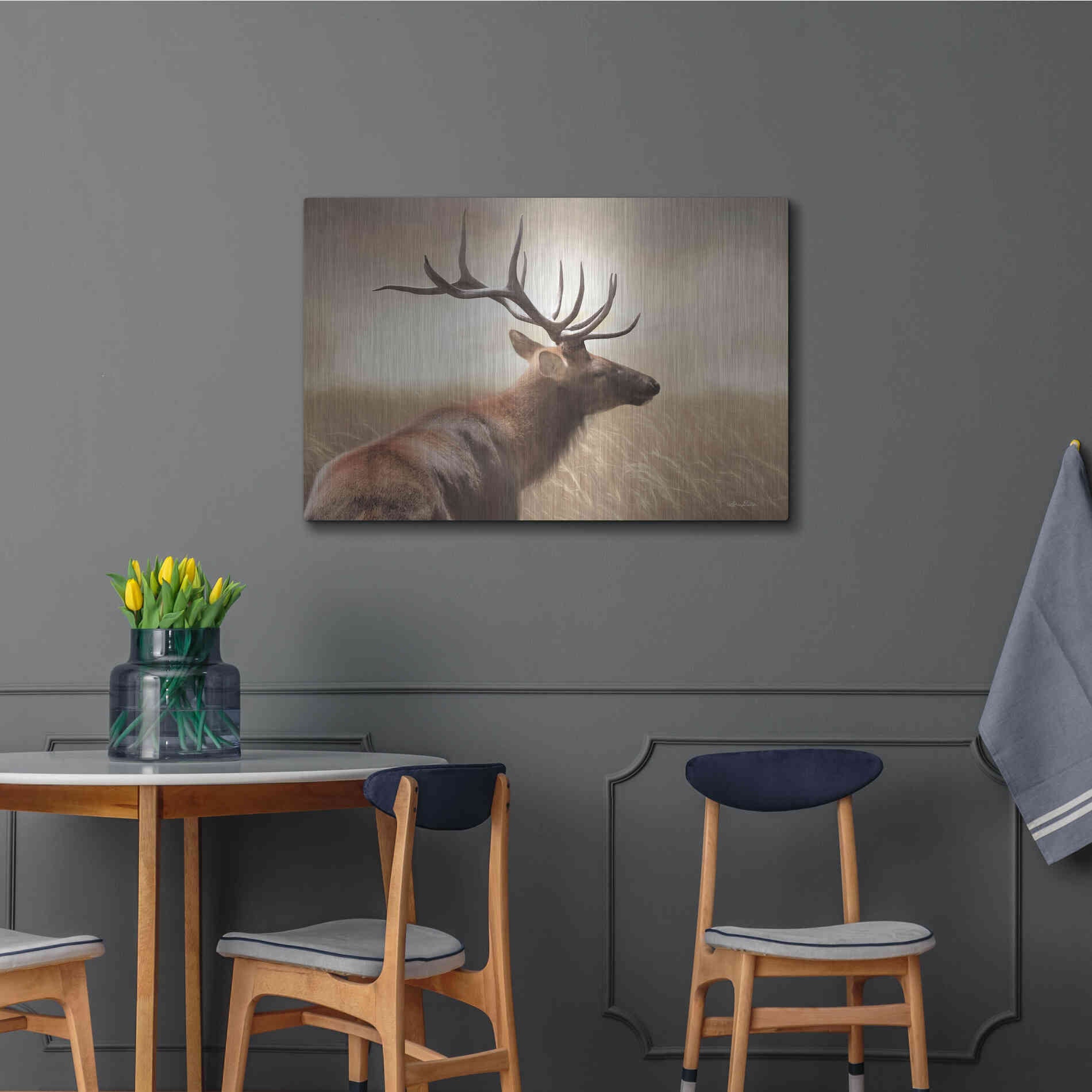 Luxe Metal Art 'Elk in the Grass' by Lori Deiter, Metal Wall Art,36x24