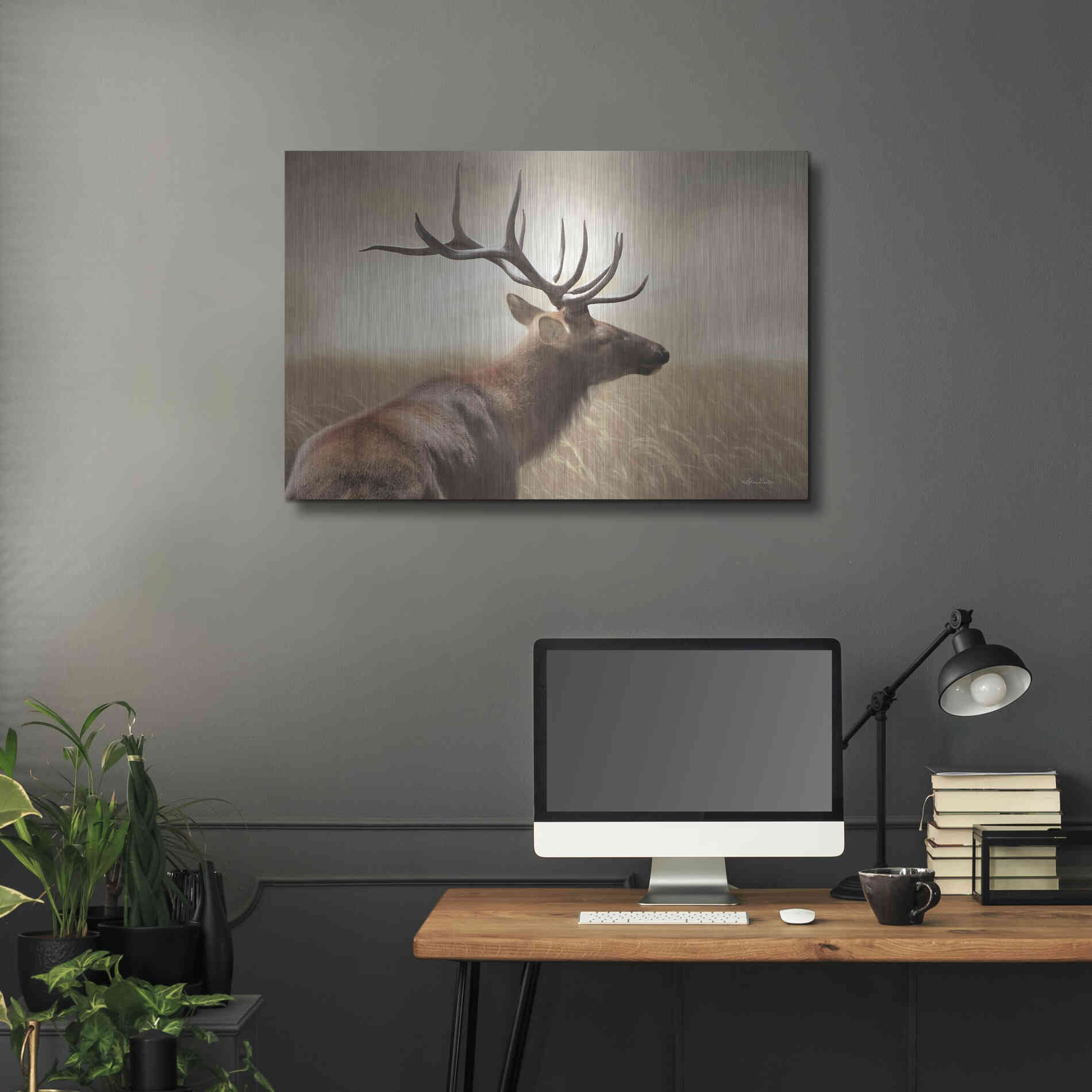 Luxe Metal Art 'Elk in the Grass' by Lori Deiter, Metal Wall Art,36x24