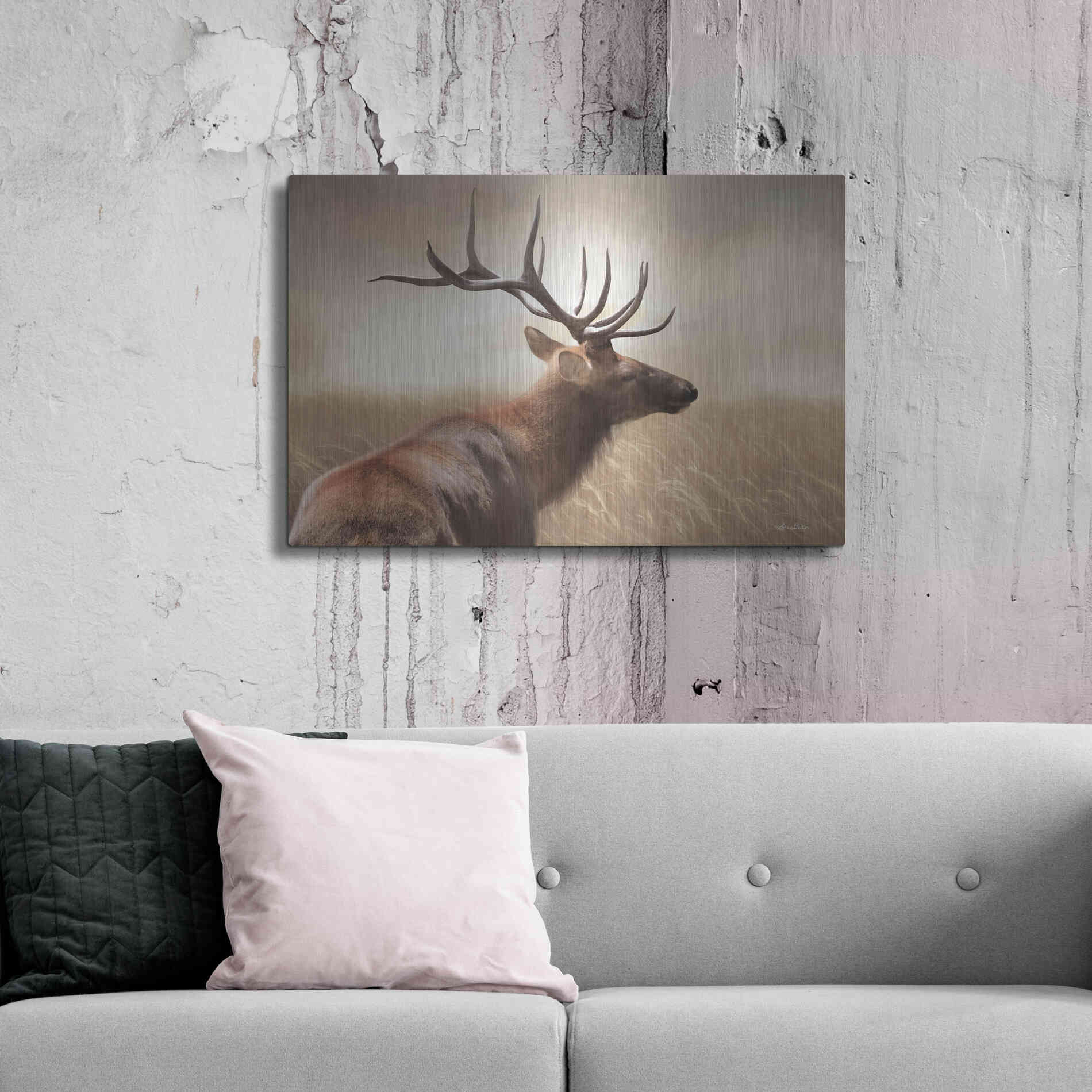 Luxe Metal Art 'Elk in the Grass' by Lori Deiter, Metal Wall Art,36x24