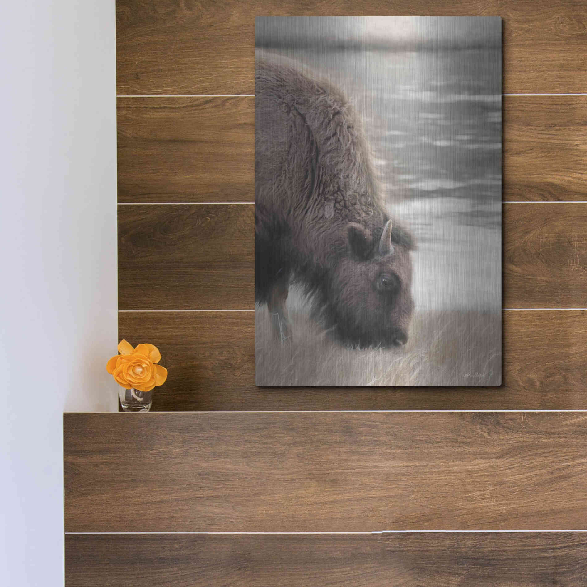 Luxe Metal Art 'Yellowstone Buffalo' by Lori Deiter, Metal Wall Art,12x16