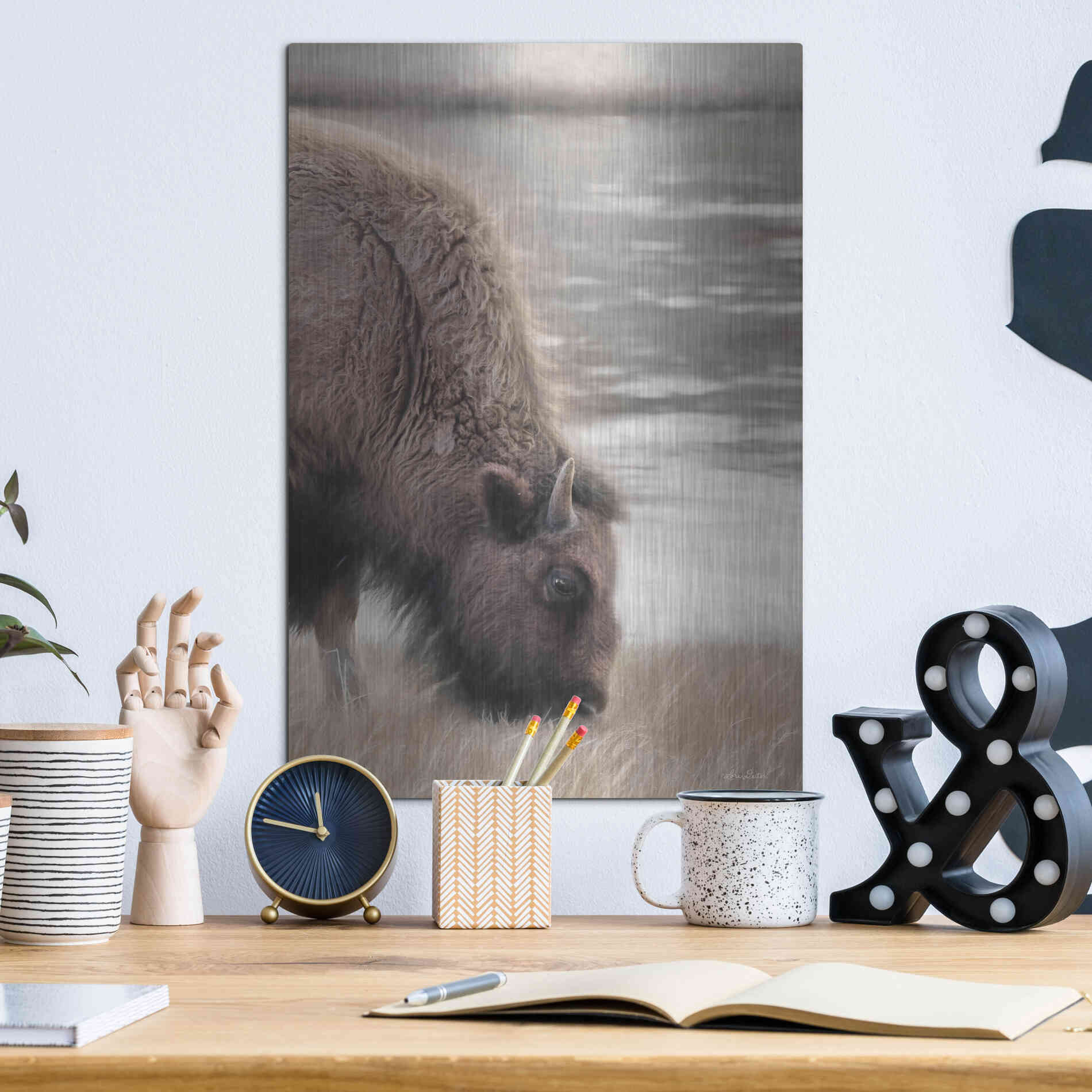 Luxe Metal Art 'Yellowstone Buffalo' by Lori Deiter, Metal Wall Art,12x16