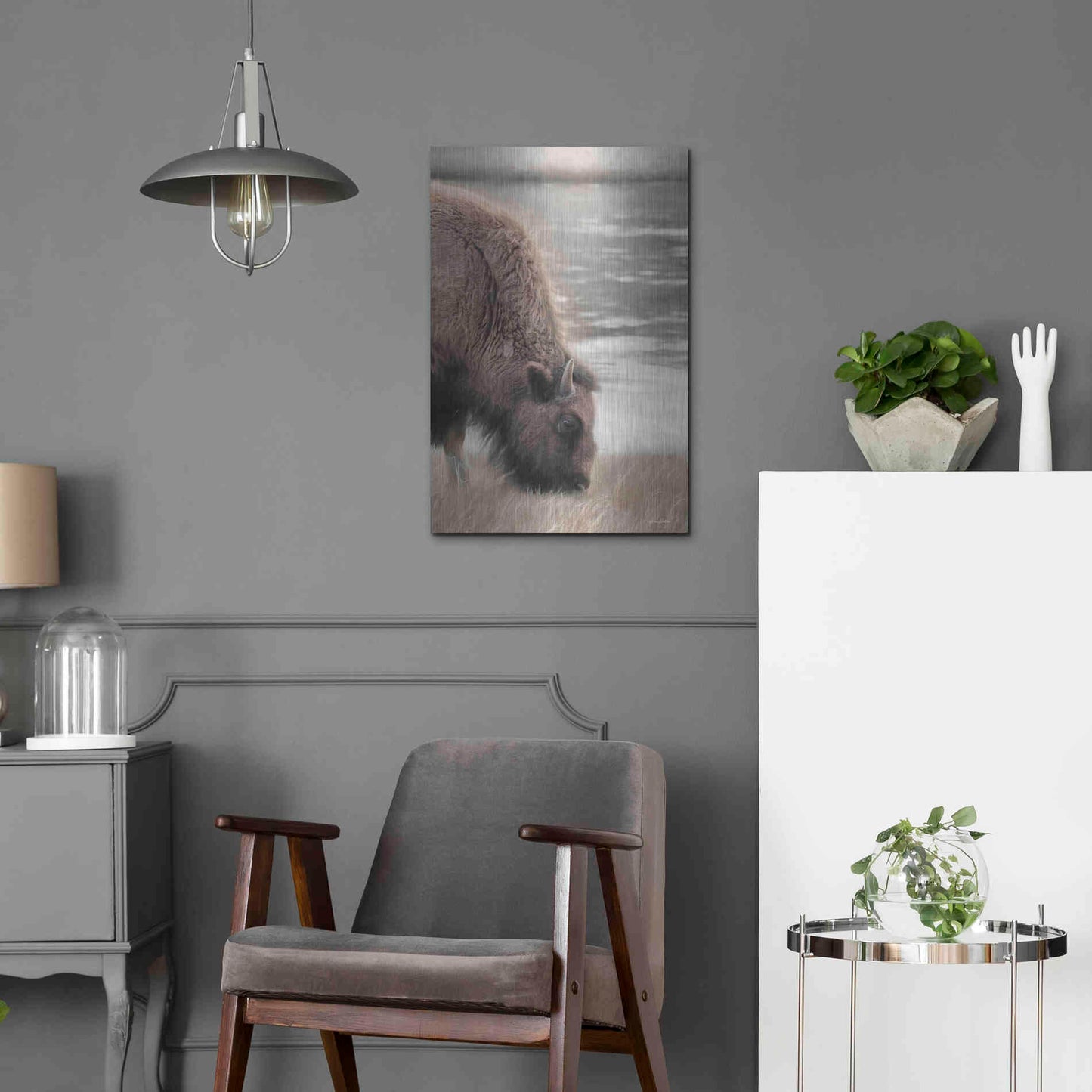 Luxe Metal Art 'Yellowstone Buffalo' by Lori Deiter, Metal Wall Art,16x24