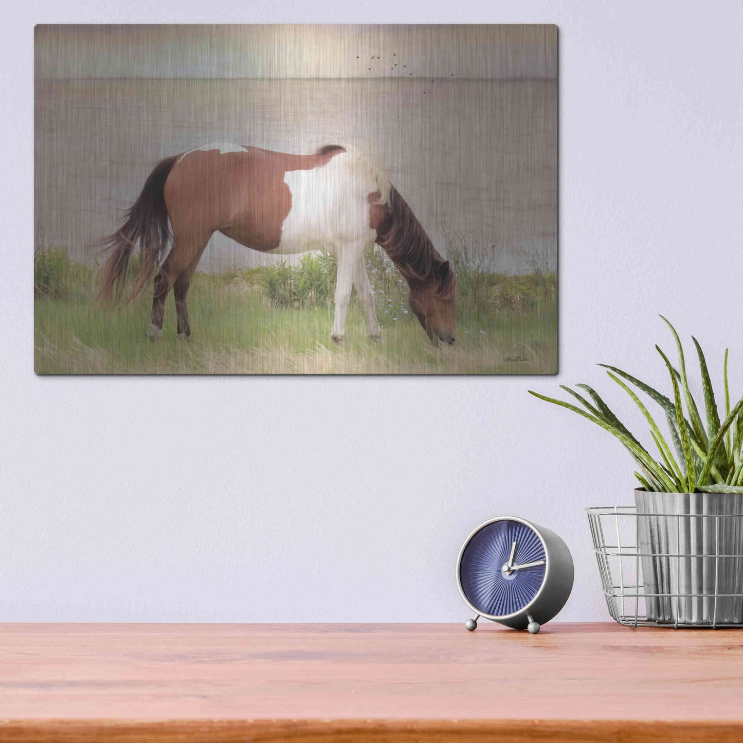 Luxe Metal Art 'Grazing on Assateague Island' by Lori Deiter, Metal Wall Art,16x12