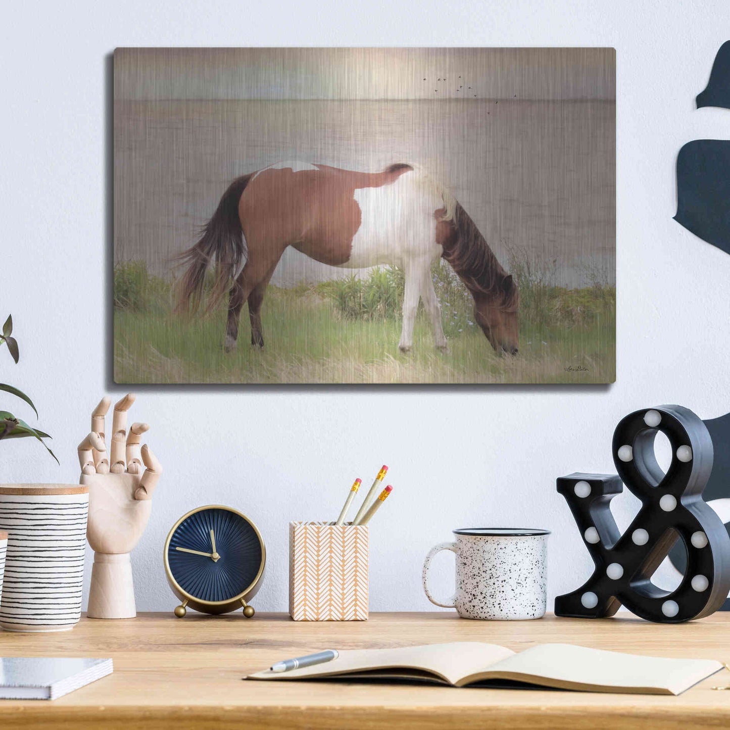 Luxe Metal Art 'Grazing on Assateague Island' by Lori Deiter, Metal Wall Art,16x12
