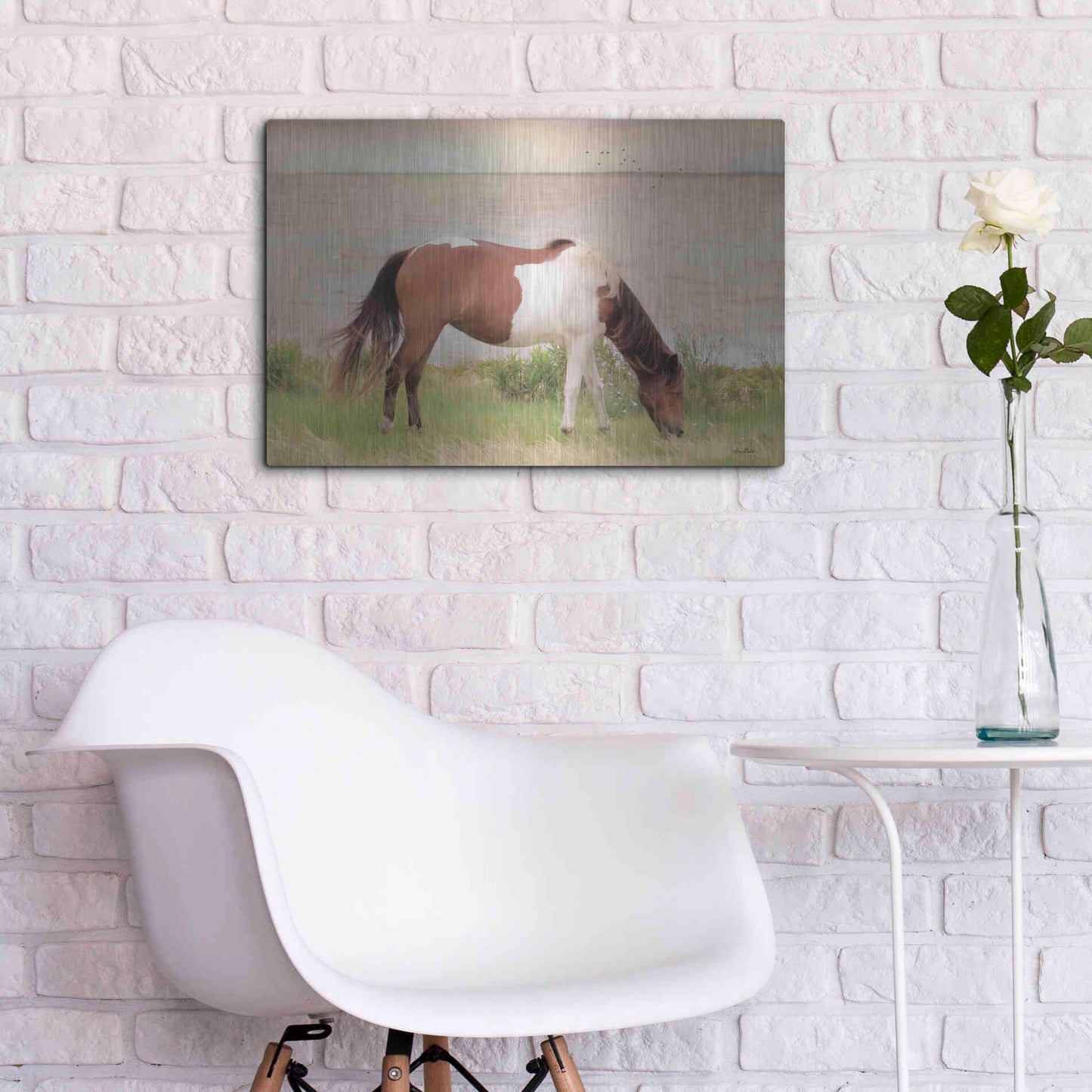 Luxe Metal Art 'Grazing on Assateague Island' by Lori Deiter, Metal Wall Art,24x16