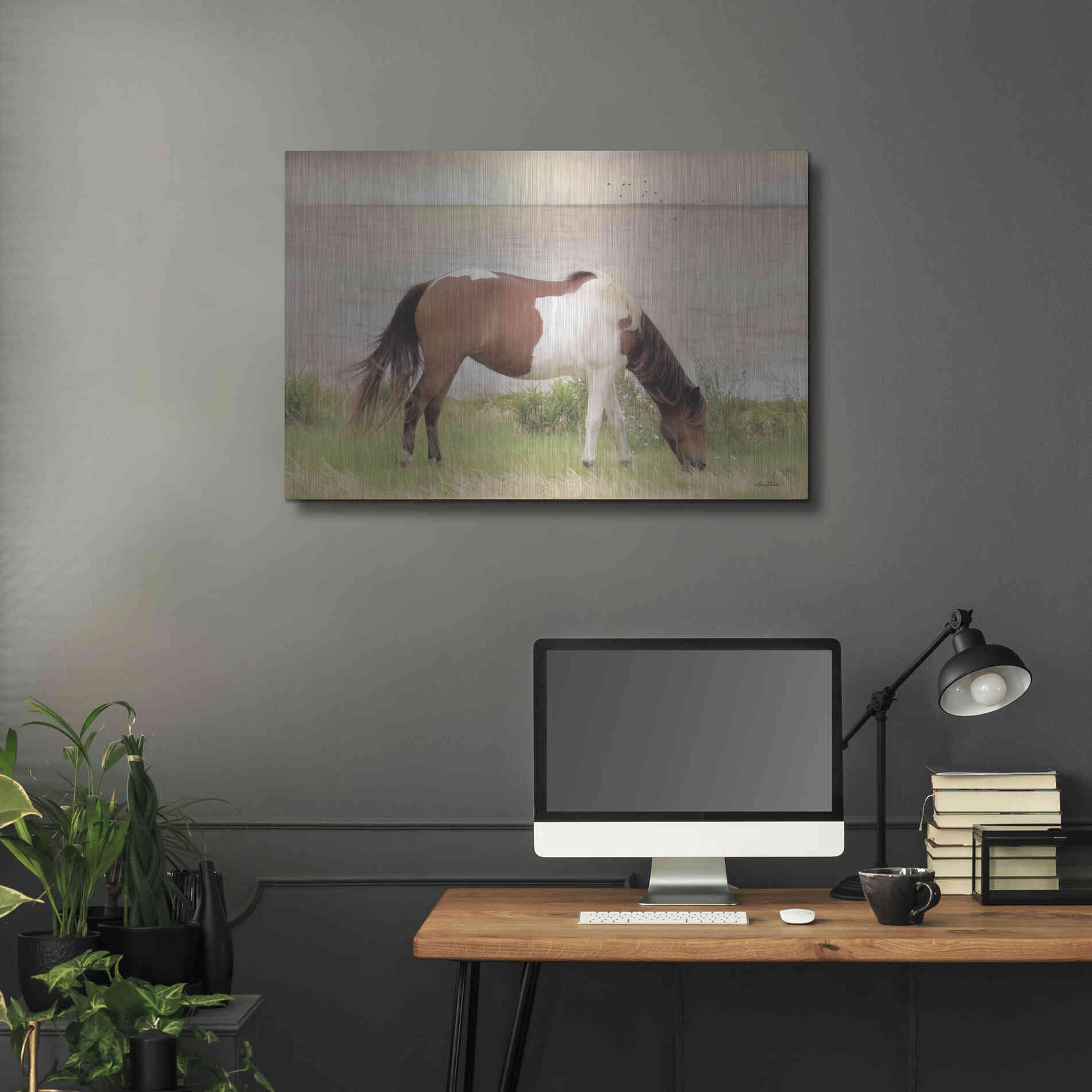 Luxe Metal Art 'Grazing on Assateague Island' by Lori Deiter, Metal Wall Art,36x24