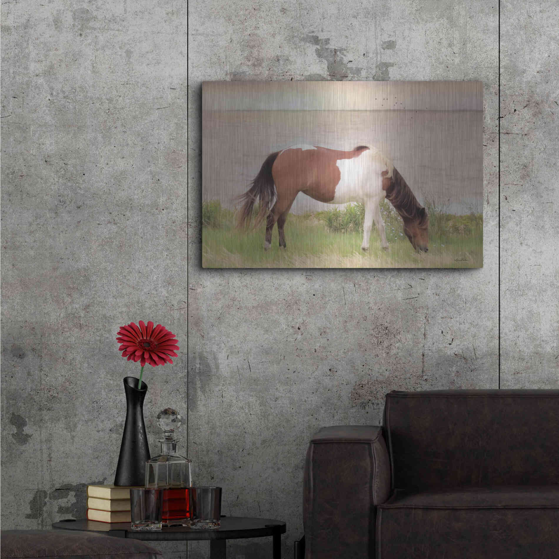 Luxe Metal Art 'Grazing on Assateague Island' by Lori Deiter, Metal Wall Art,36x24