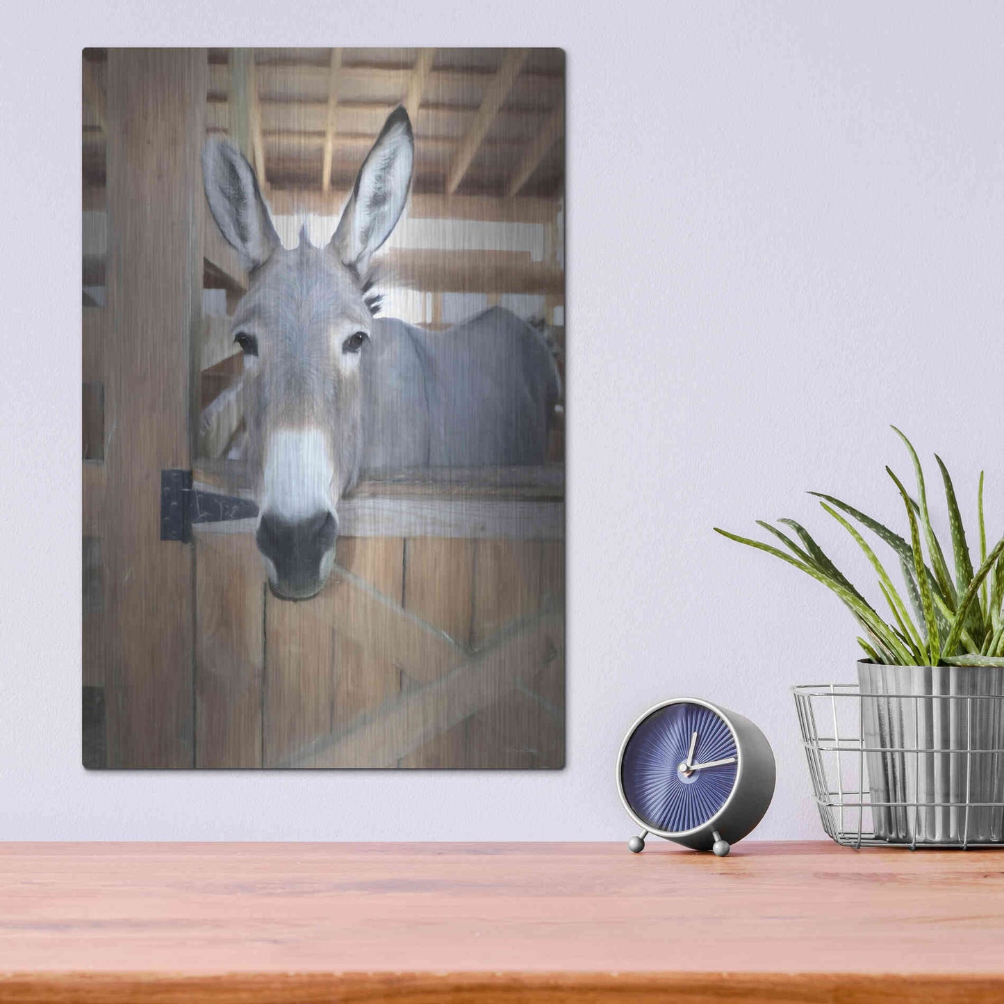 Luxe Metal Art 'Curious Donkey' by Lori Deiter, Metal Wall Art,12x16