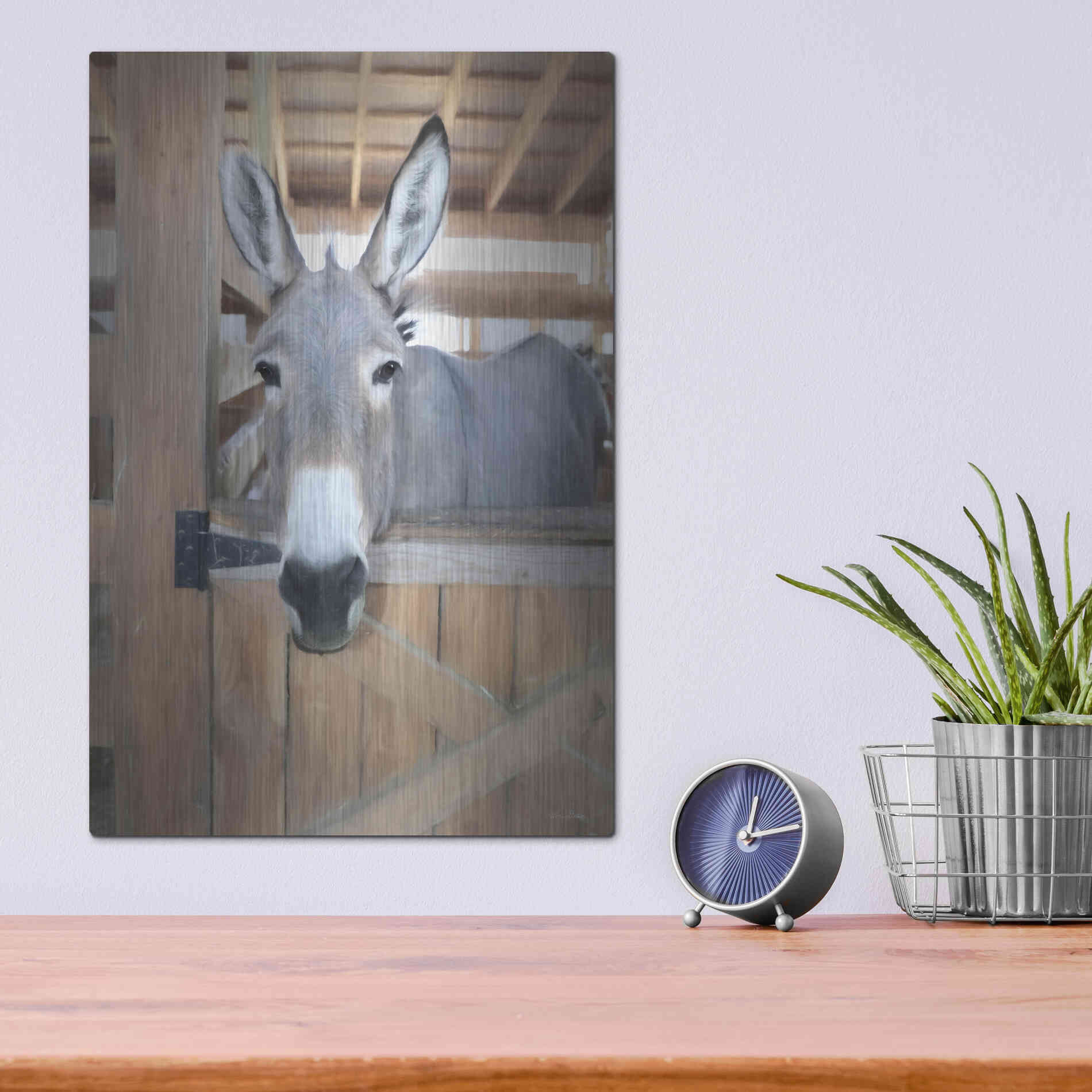 Luxe Metal Art 'Curious Donkey' by Lori Deiter, Metal Wall Art,12x16