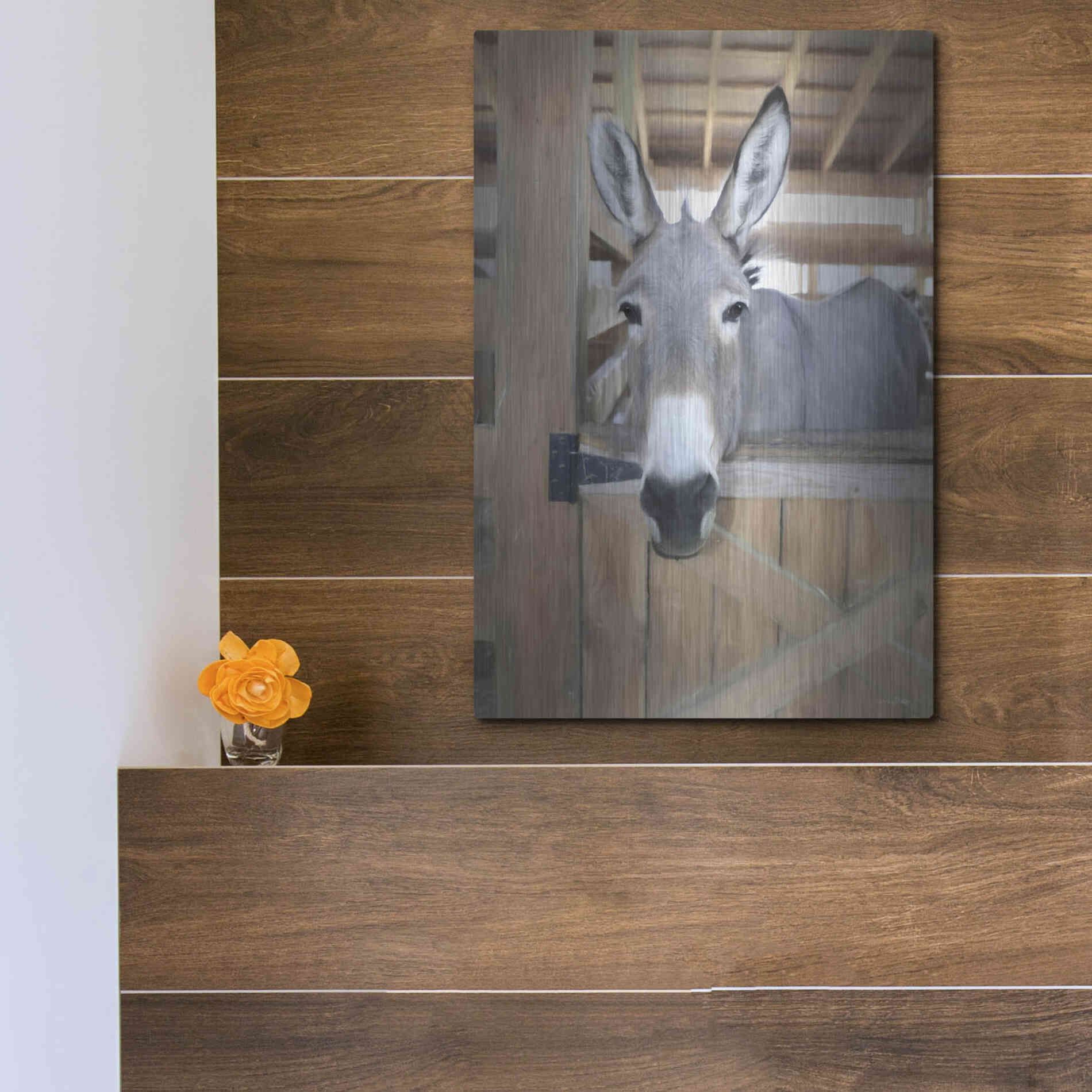 Luxe Metal Art 'Curious Donkey' by Lori Deiter, Metal Wall Art,12x16