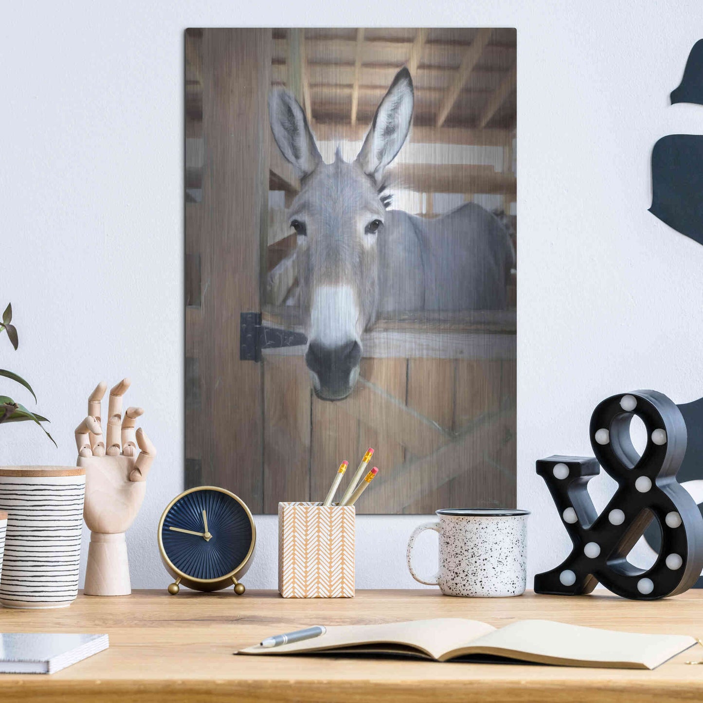 Luxe Metal Art 'Curious Donkey' by Lori Deiter, Metal Wall Art,12x16