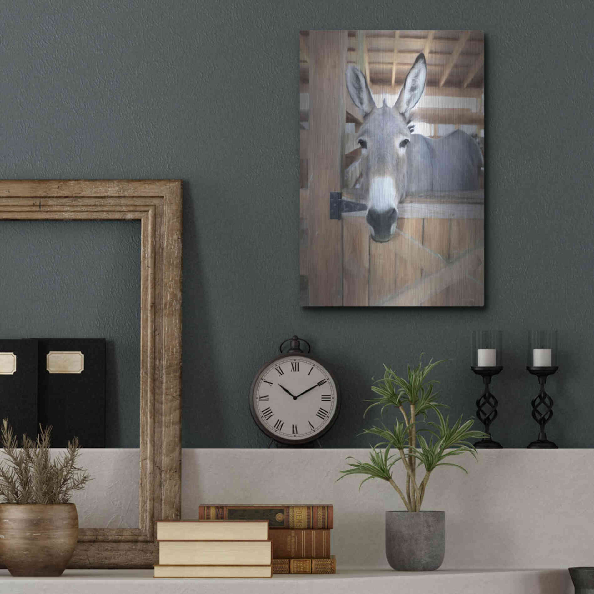 Luxe Metal Art 'Curious Donkey' by Lori Deiter, Metal Wall Art,12x16