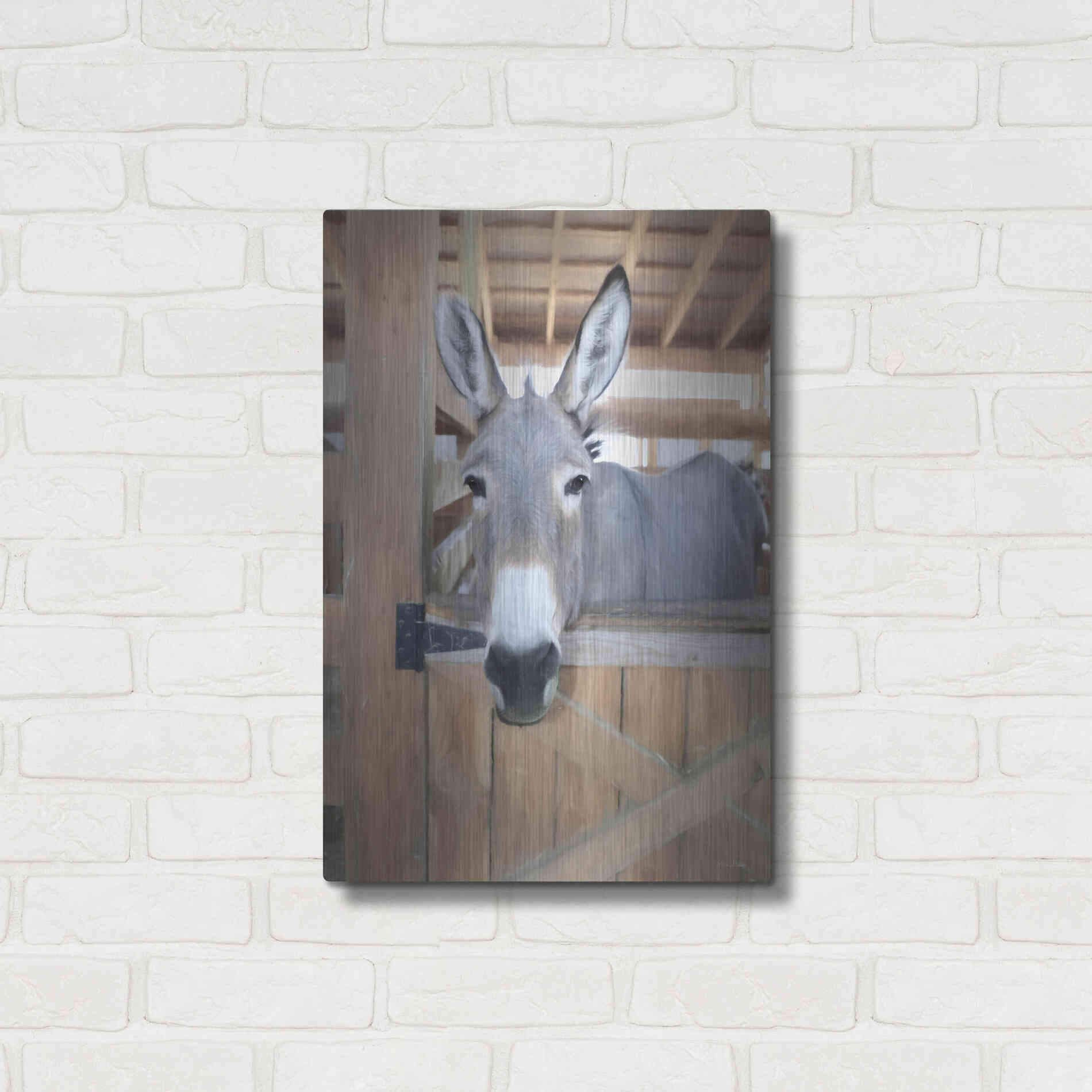 Luxe Metal Art 'Curious Donkey' by Lori Deiter, Metal Wall Art,16x24