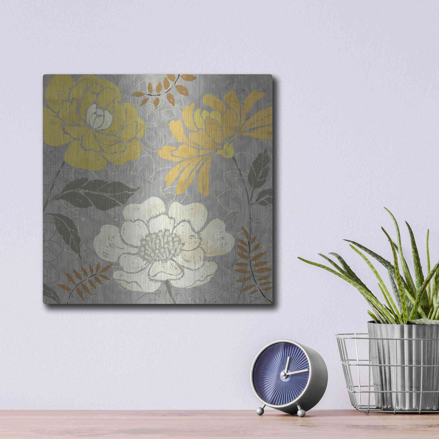 Luxe Metal Art 'Morning Tones Gold II' by Daphne Brissonet, Metal Wall Art,12x12