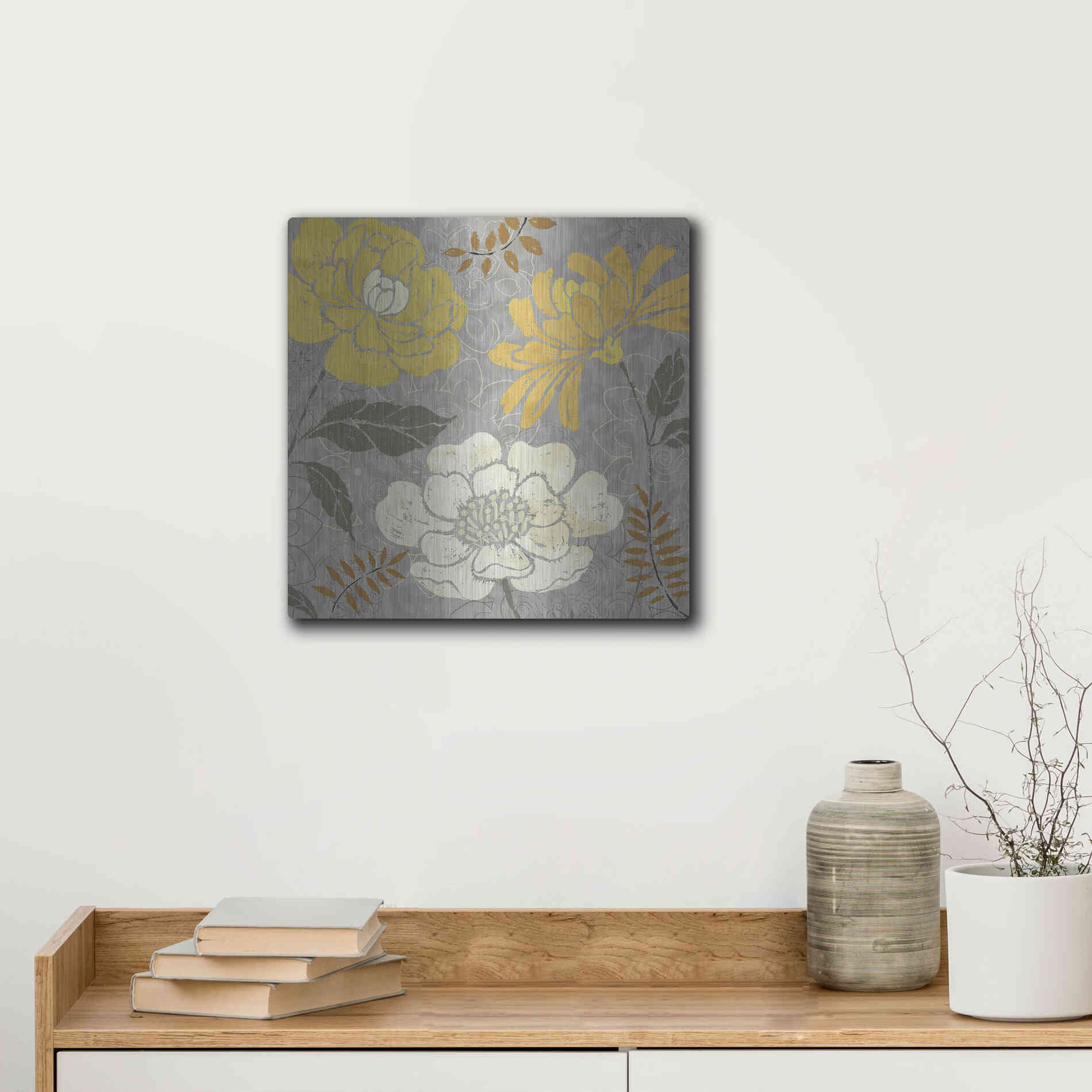 Luxe Metal Art 'Morning Tones Gold II' by Daphne Brissonet, Metal Wall Art,12x12