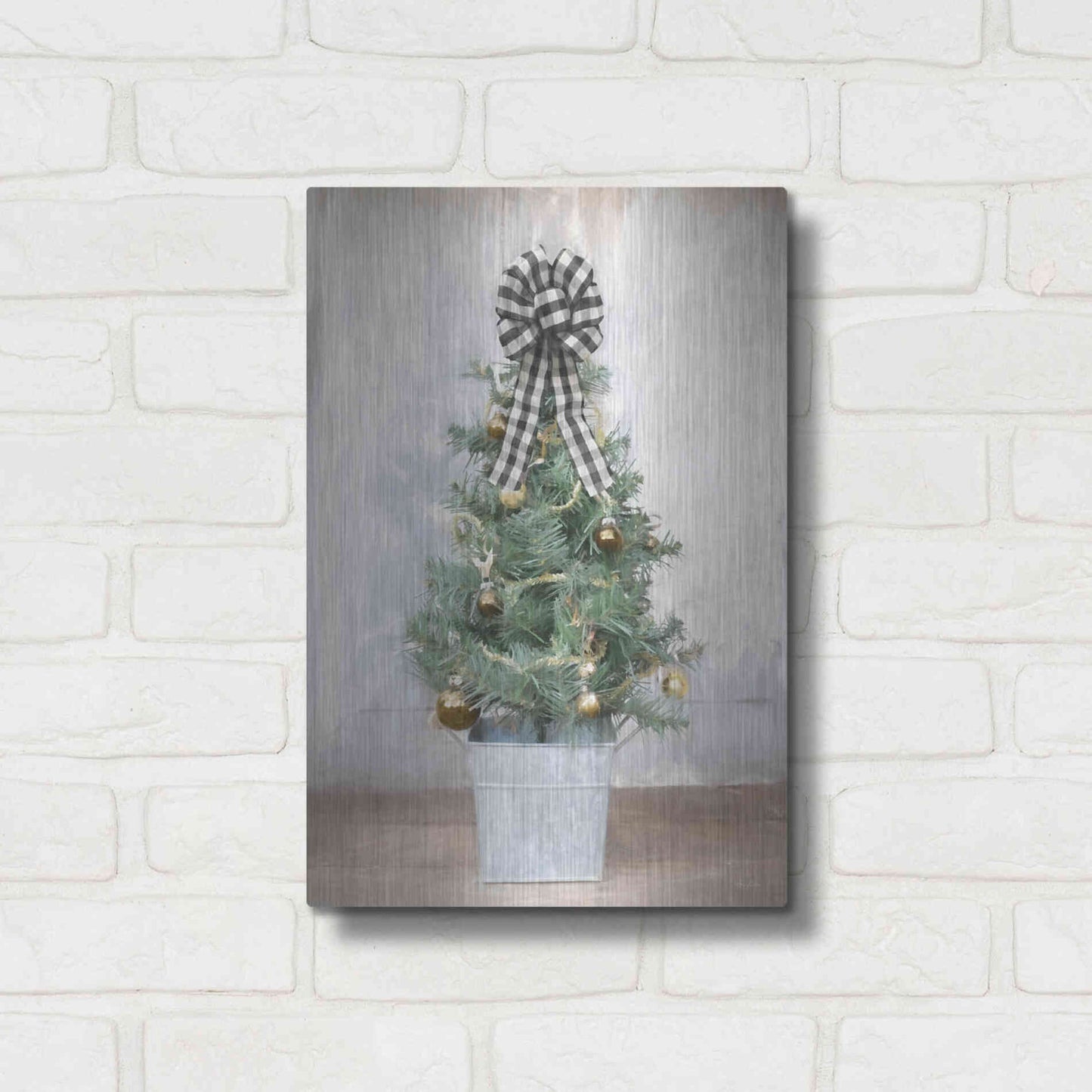 Luxe Metal Art 'Buffalo Plaid Mini Tree' by Lori Deiter, Metal Wall Art,12x16