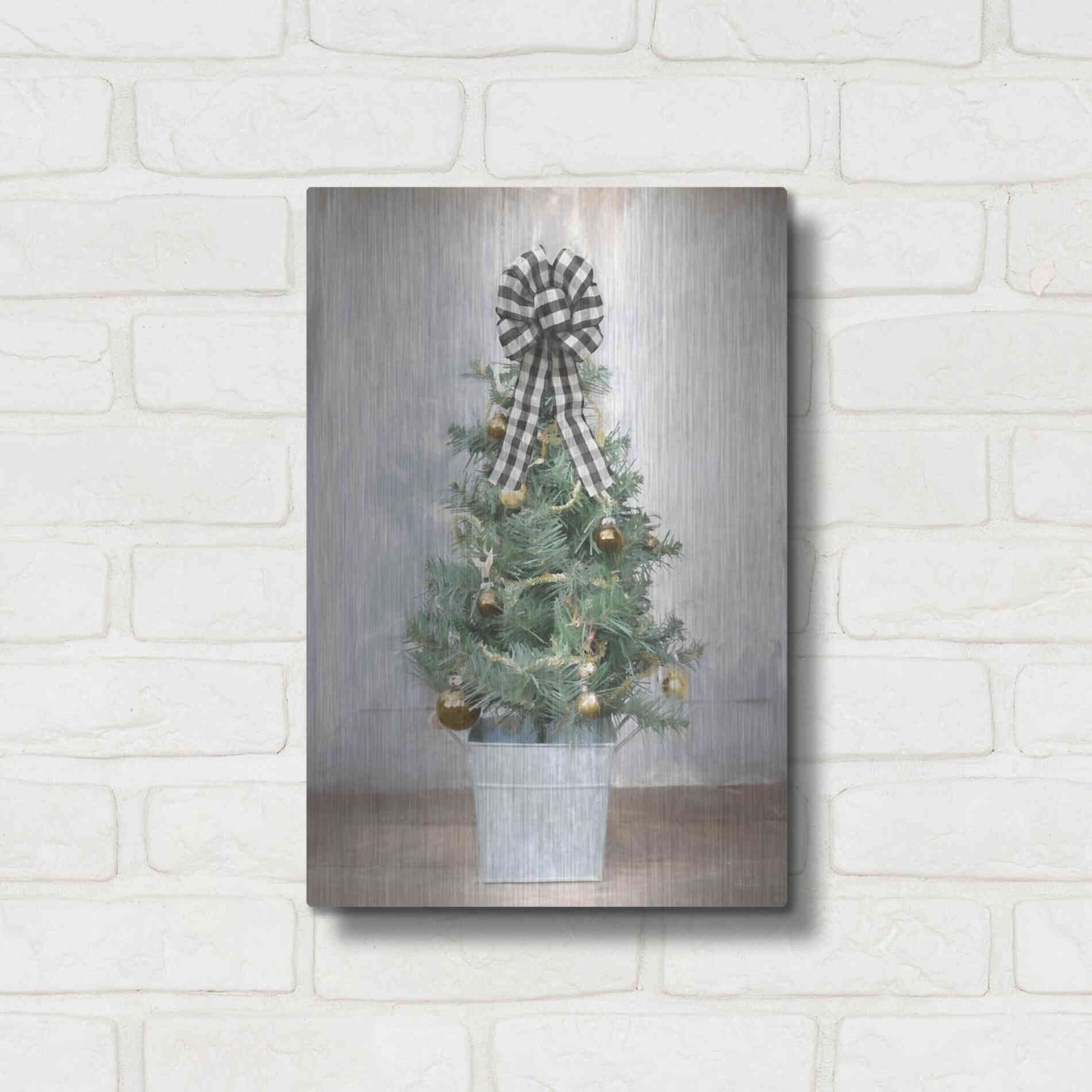 Luxe Metal Art 'Buffalo Plaid Mini Tree' by Lori Deiter, Metal Wall Art,12x16
