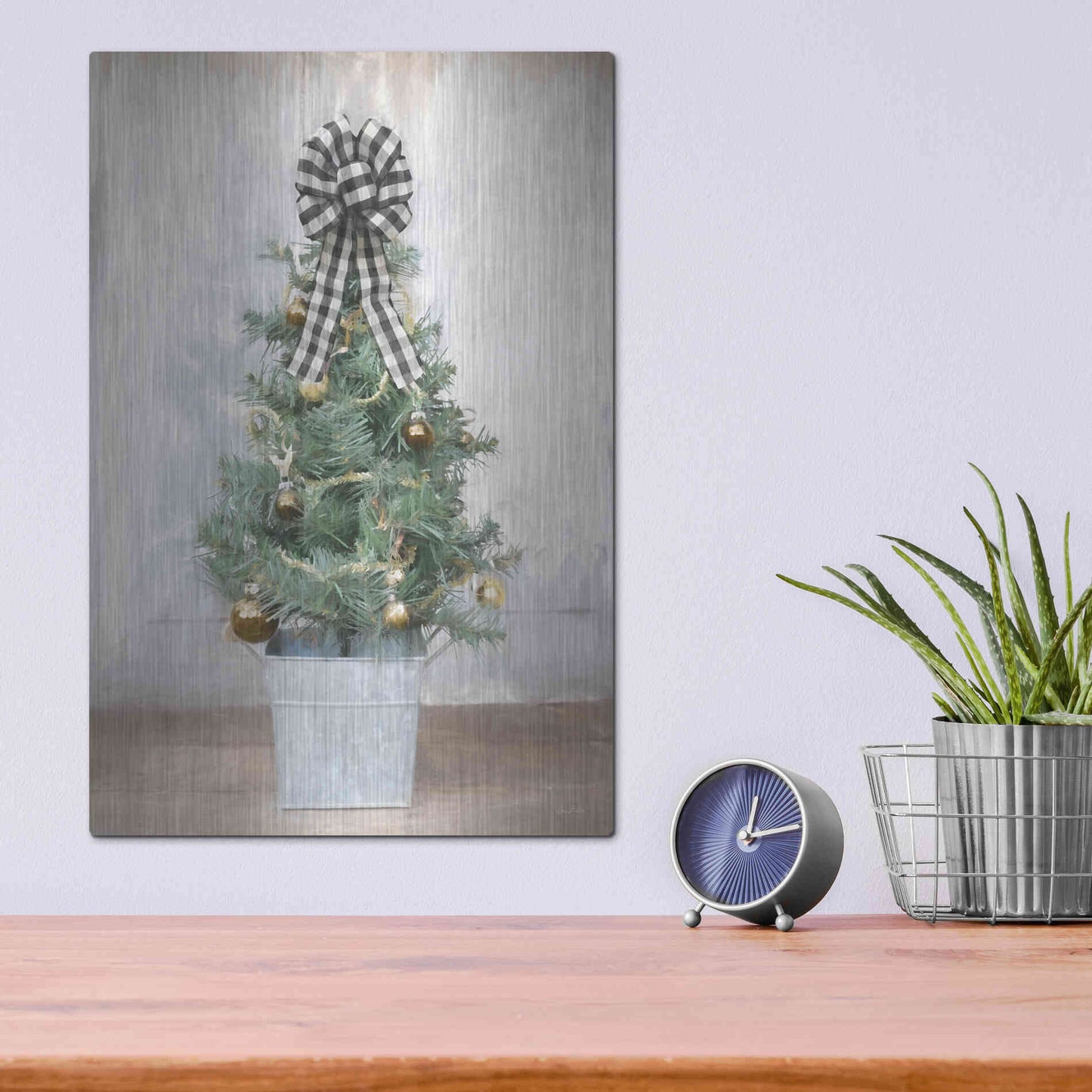 Luxe Metal Art 'Buffalo Plaid Mini Tree' by Lori Deiter, Metal Wall Art,12x16