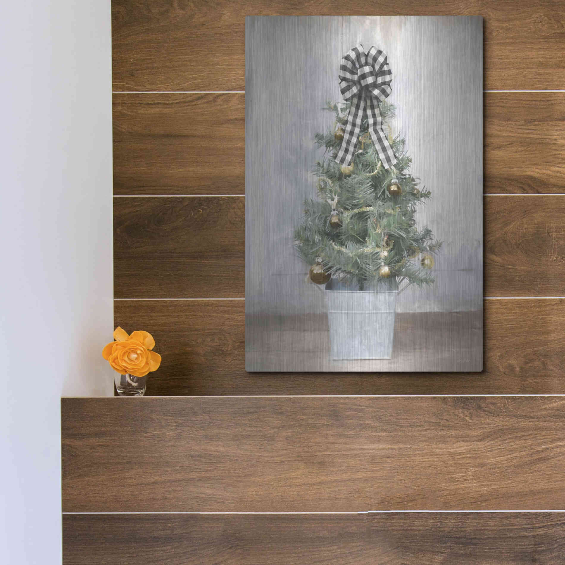 Luxe Metal Art 'Buffalo Plaid Mini Tree' by Lori Deiter, Metal Wall Art,12x16