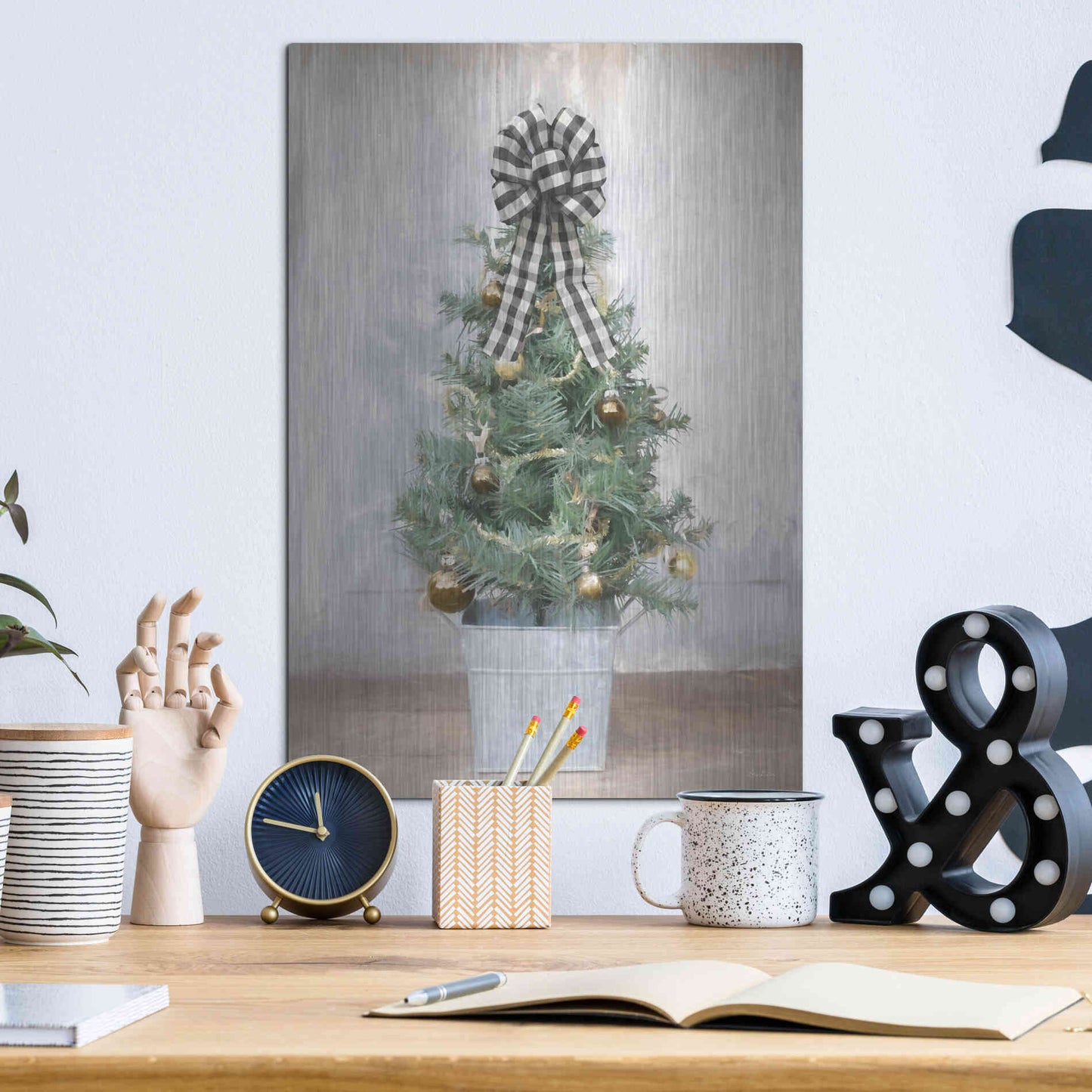 Luxe Metal Art 'Buffalo Plaid Mini Tree' by Lori Deiter, Metal Wall Art,12x16