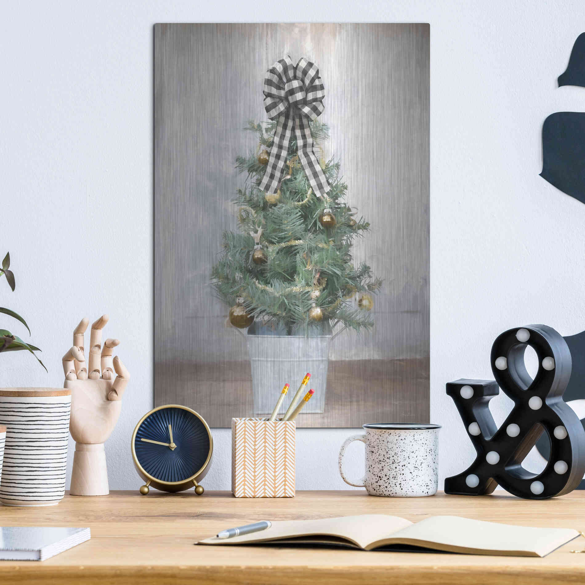 Luxe Metal Art 'Buffalo Plaid Mini Tree' by Lori Deiter, Metal Wall Art,12x16