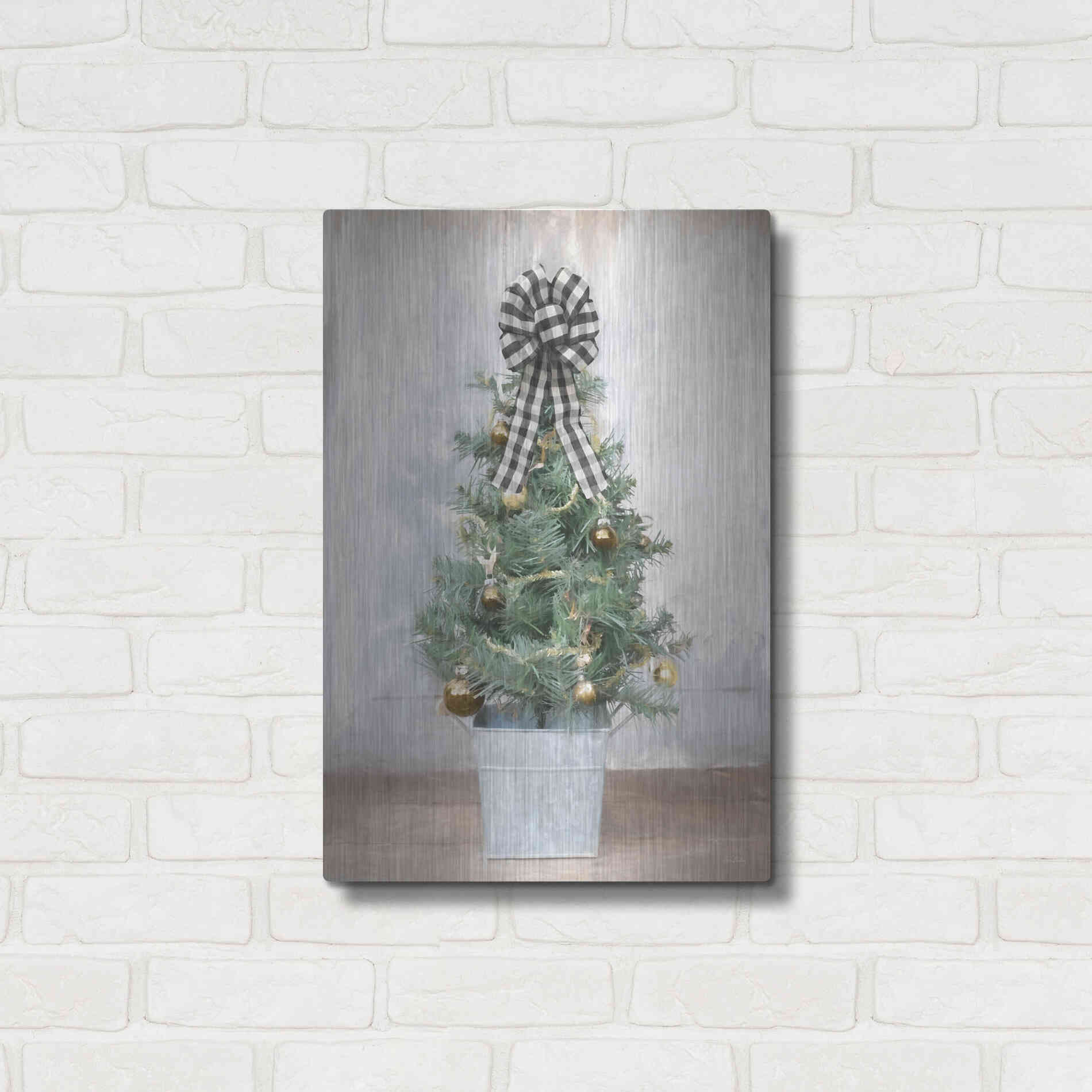 Luxe Metal Art 'Buffalo Plaid Mini Tree' by Lori Deiter, Metal Wall Art,16x24