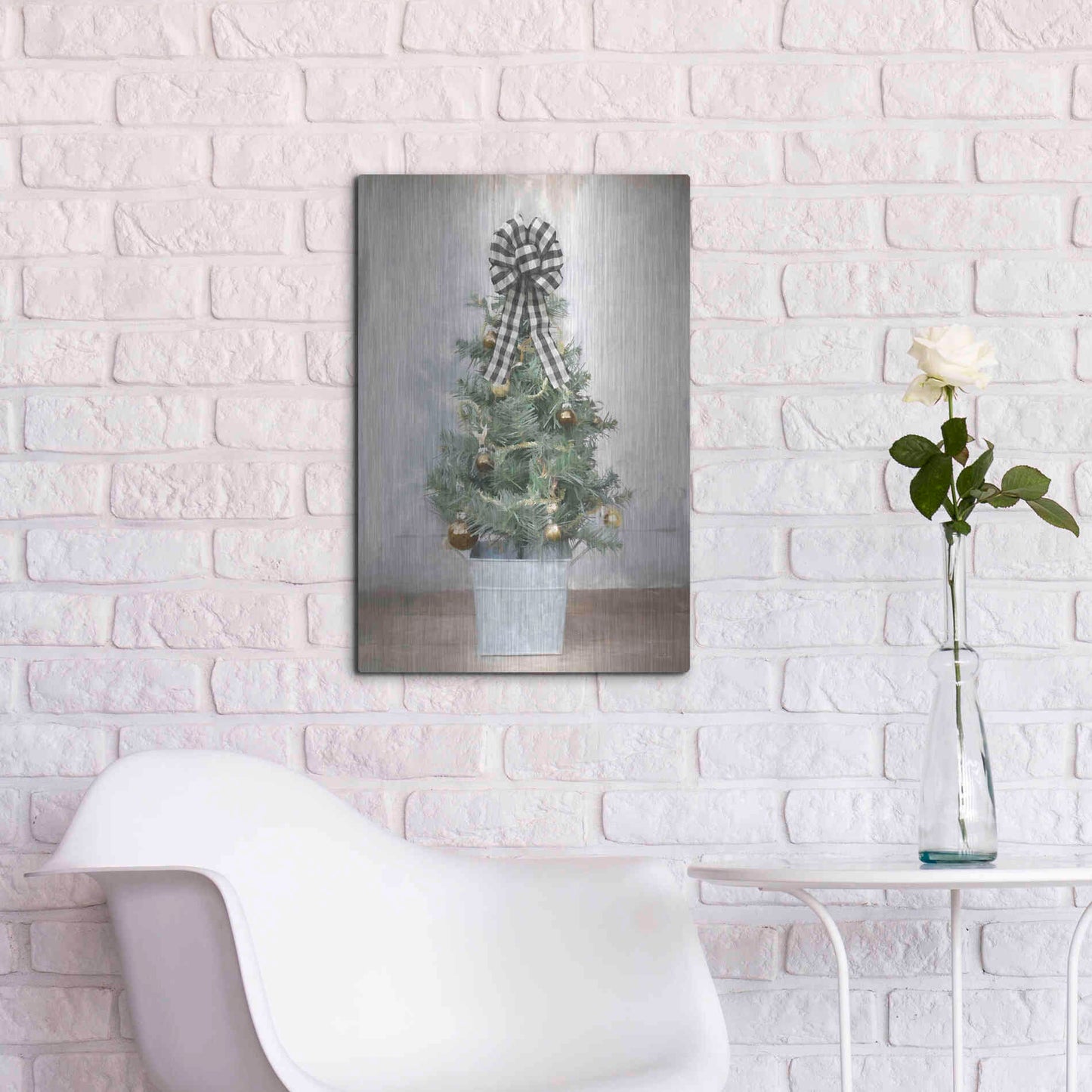 Luxe Metal Art 'Buffalo Plaid Mini Tree' by Lori Deiter, Metal Wall Art,16x24