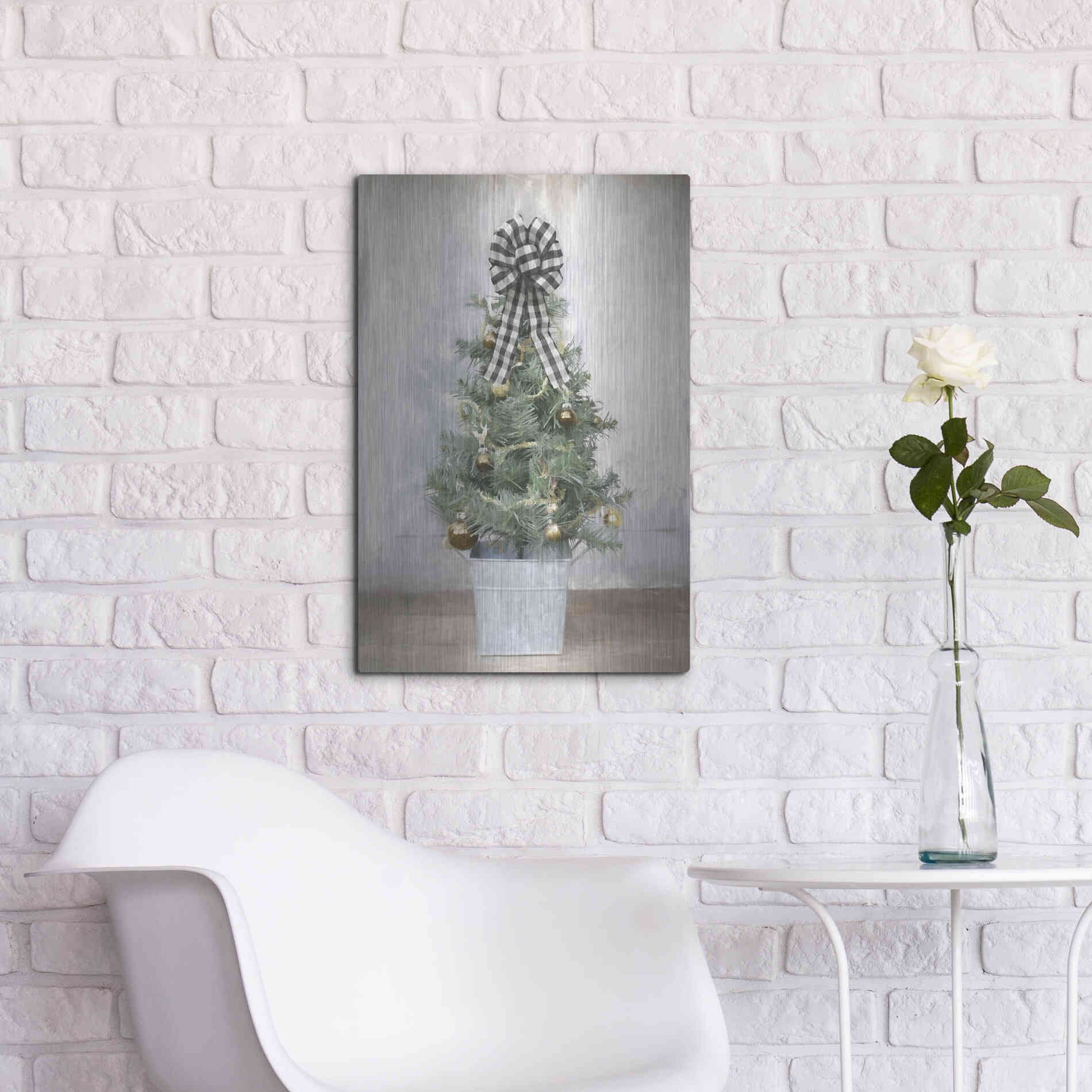 Luxe Metal Art 'Buffalo Plaid Mini Tree' by Lori Deiter, Metal Wall Art,16x24