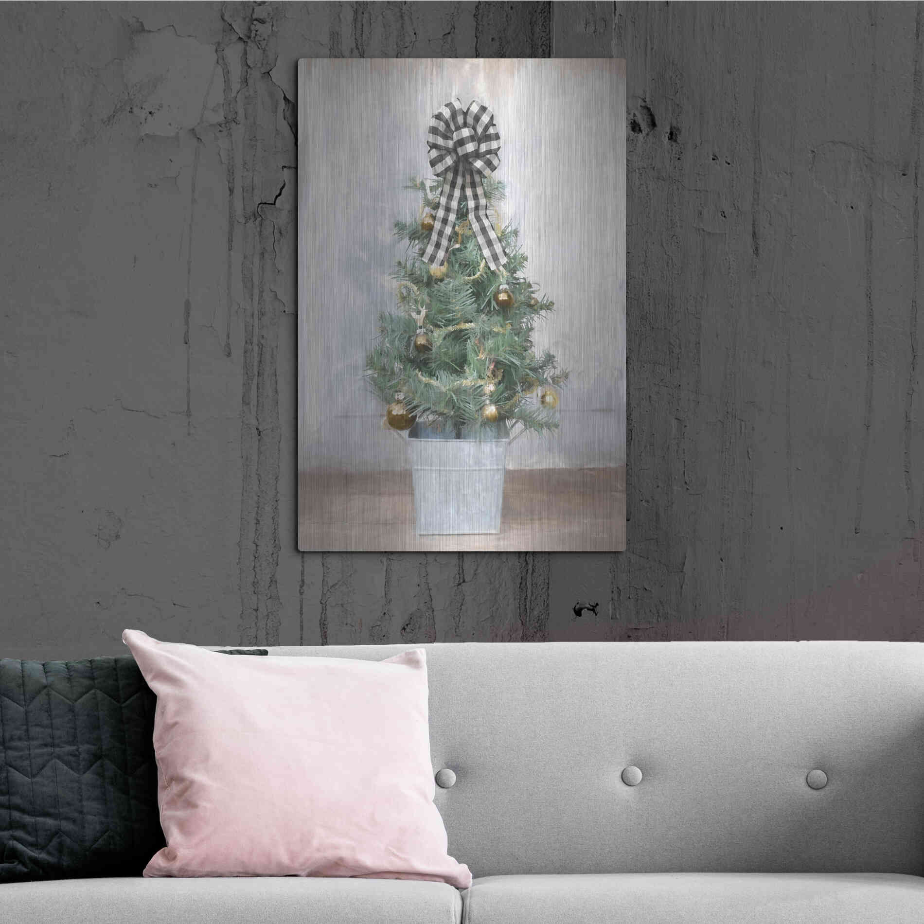 Luxe Metal Art 'Buffalo Plaid Mini Tree' by Lori Deiter, Metal Wall Art,24x36