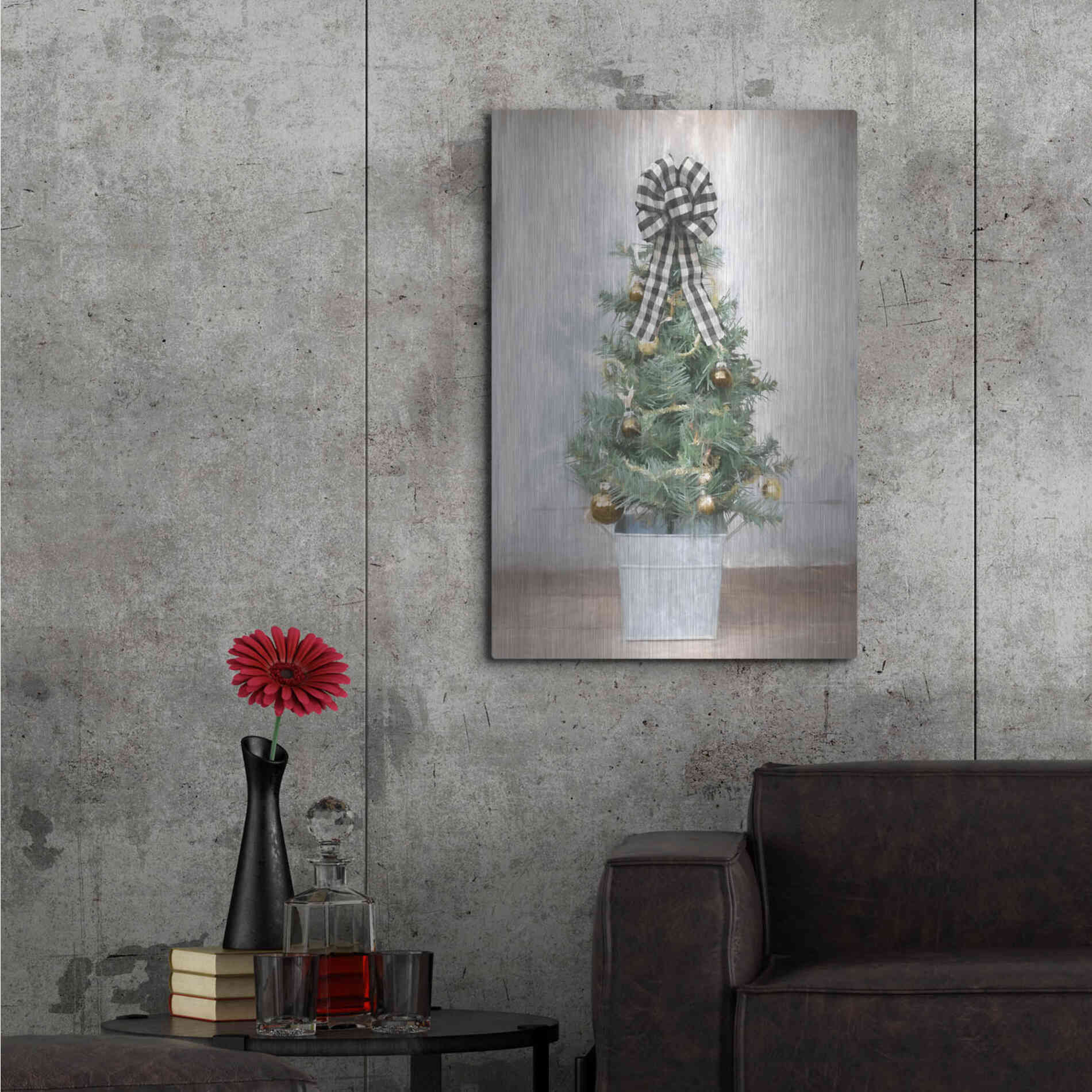 Luxe Metal Art 'Buffalo Plaid Mini Tree' by Lori Deiter, Metal Wall Art,24x36