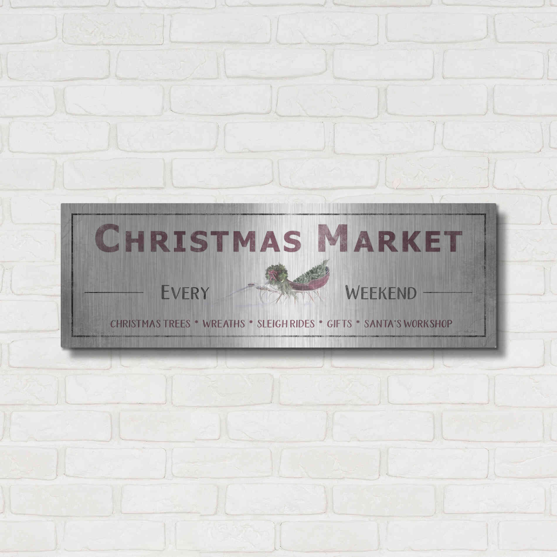 Luxe Metal Art 'Christmas Market Sign II' by Lori Deiter, Metal Wall Art,36x12