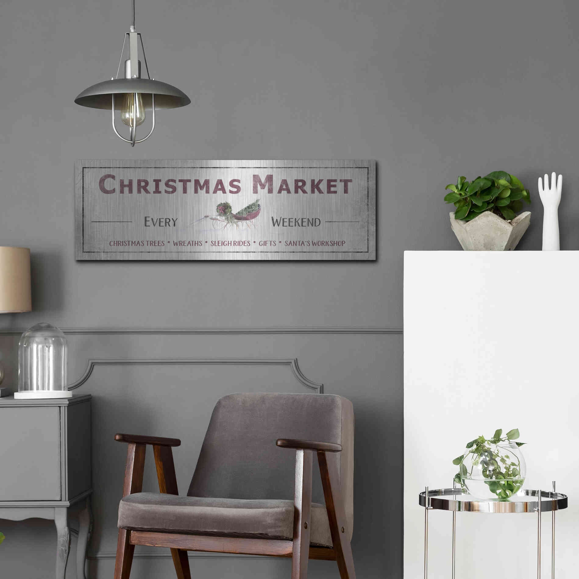 Luxe Metal Art 'Christmas Market Sign II' by Lori Deiter, Metal Wall Art,36x12