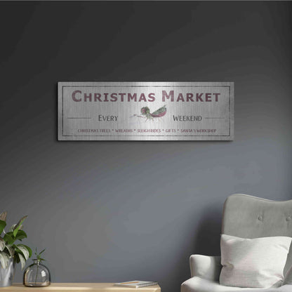 Luxe Metal Art 'Christmas Market Sign II' by Lori Deiter, Metal Wall Art,36x12