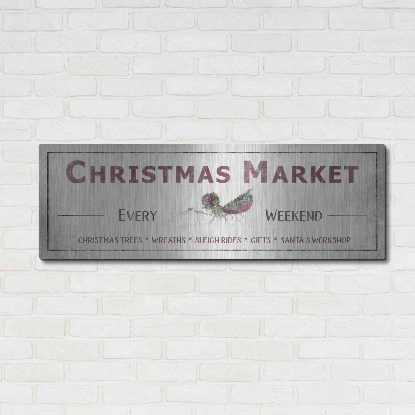 Luxe Metal Art 'Christmas Market Sign II' by Lori Deiter, Metal Wall Art,48x16