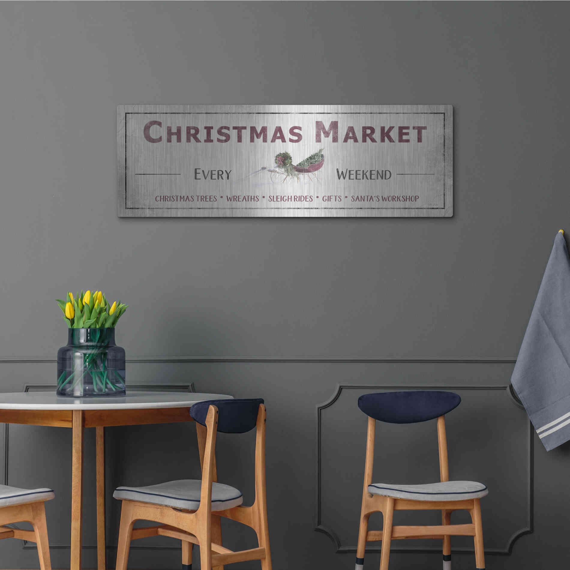 Luxe Metal Art 'Christmas Market Sign II' by Lori Deiter, Metal Wall Art,48x16