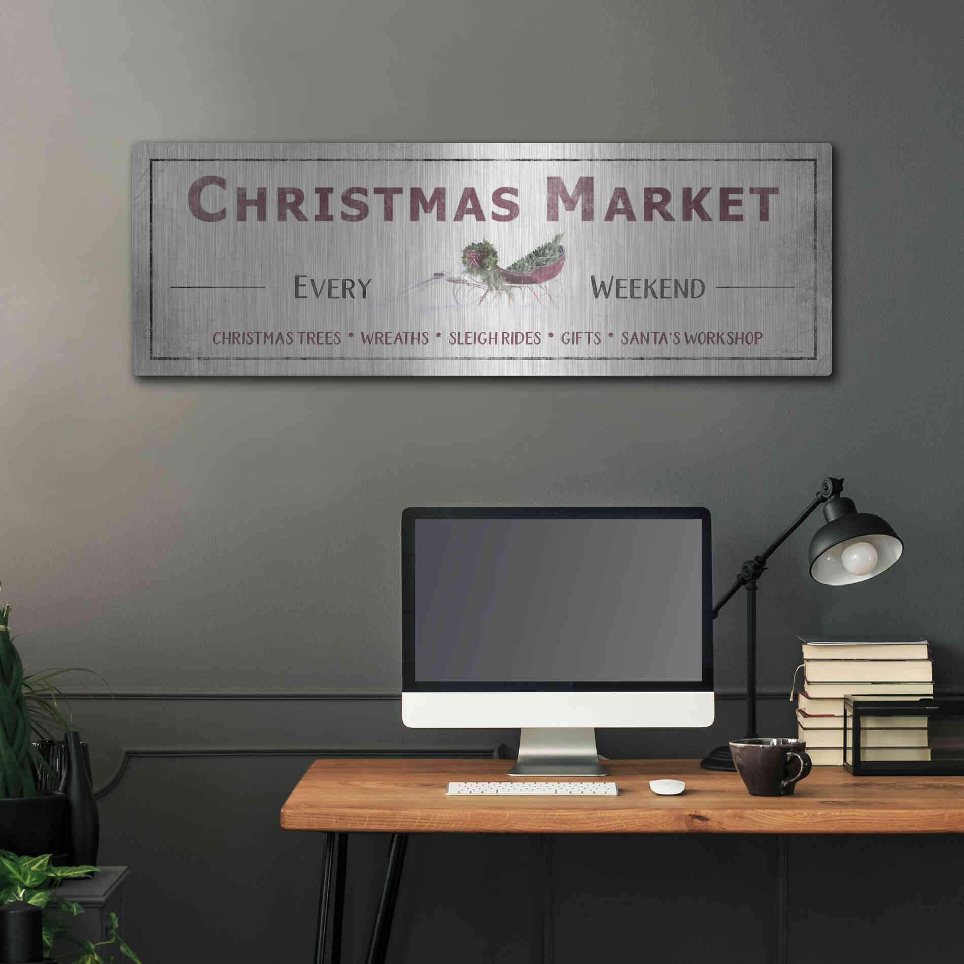 Luxe Metal Art 'Christmas Market Sign II' by Lori Deiter, Metal Wall Art,48x16