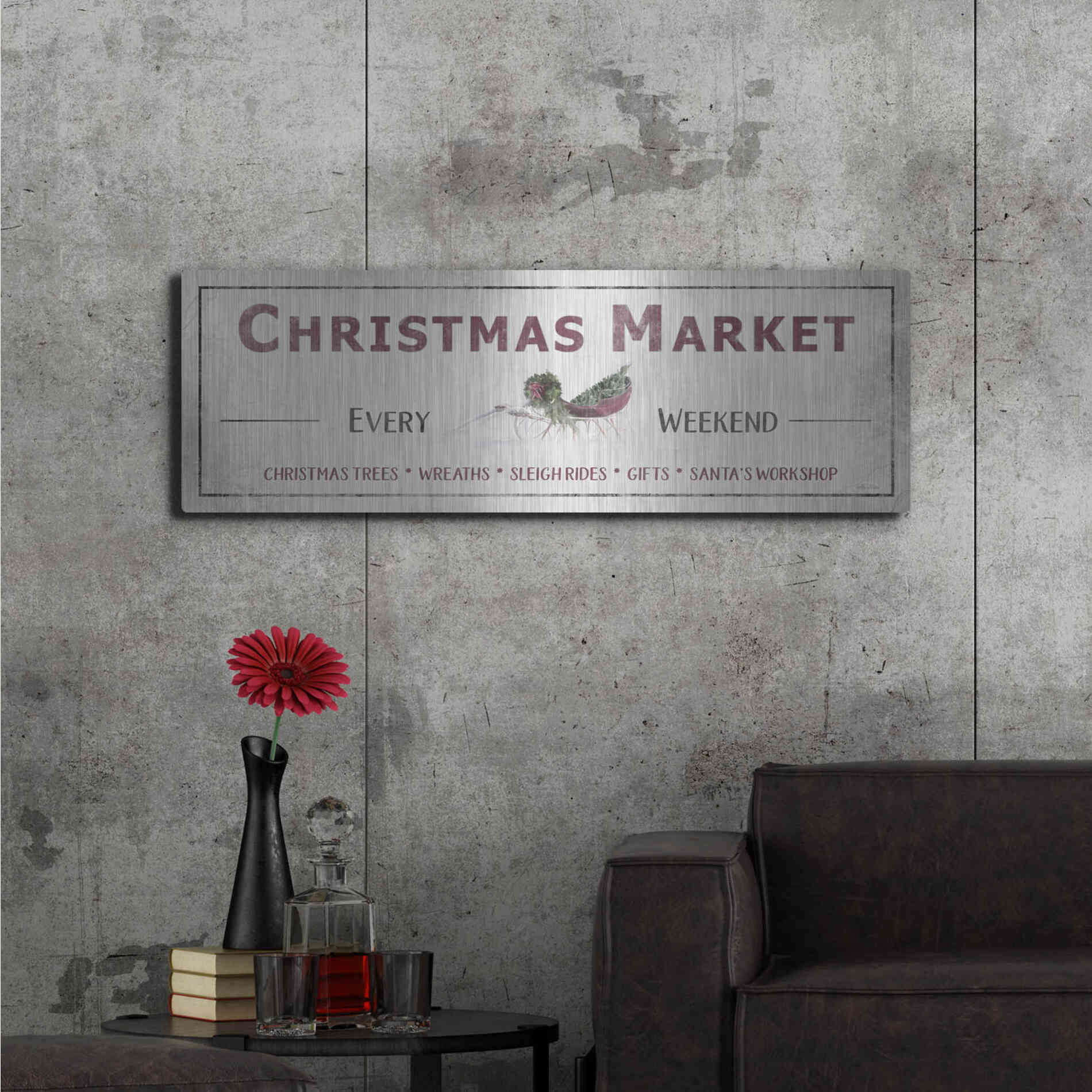 Luxe Metal Art 'Christmas Market Sign II' by Lori Deiter, Metal Wall Art,48x16