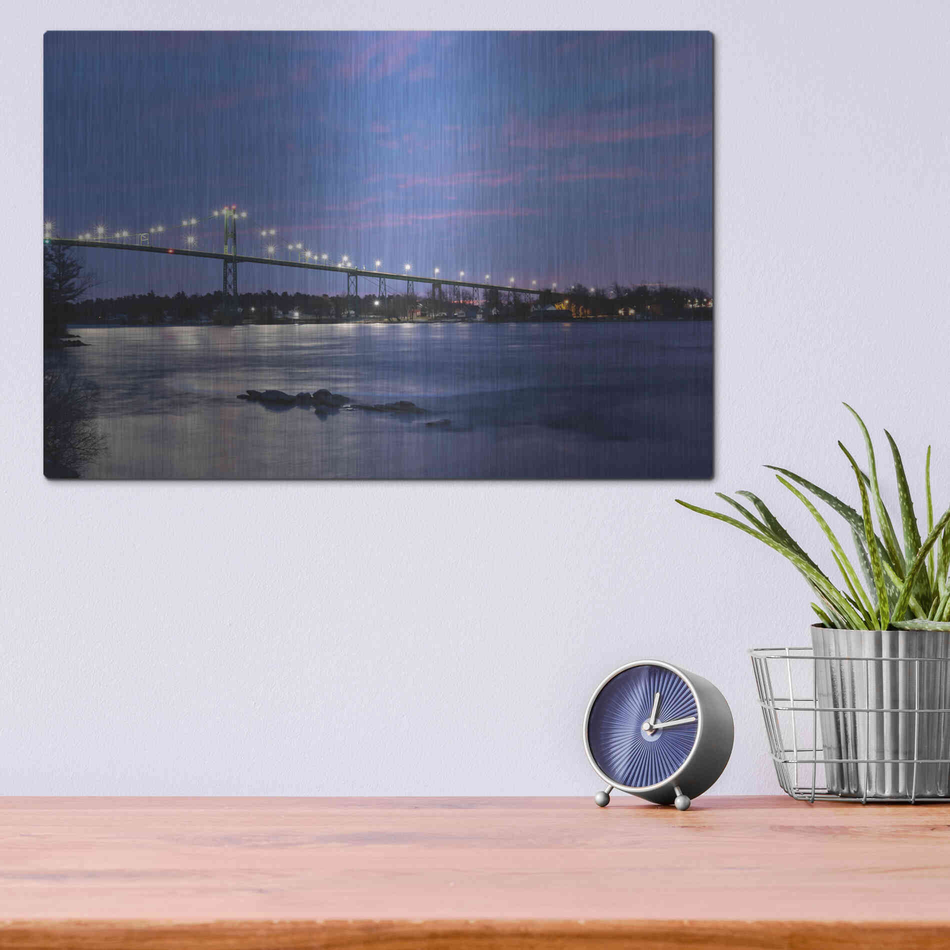 Luxe Metal Art 'Bridge at Night' by Lori Deiter, Metal Wall Art,16x12