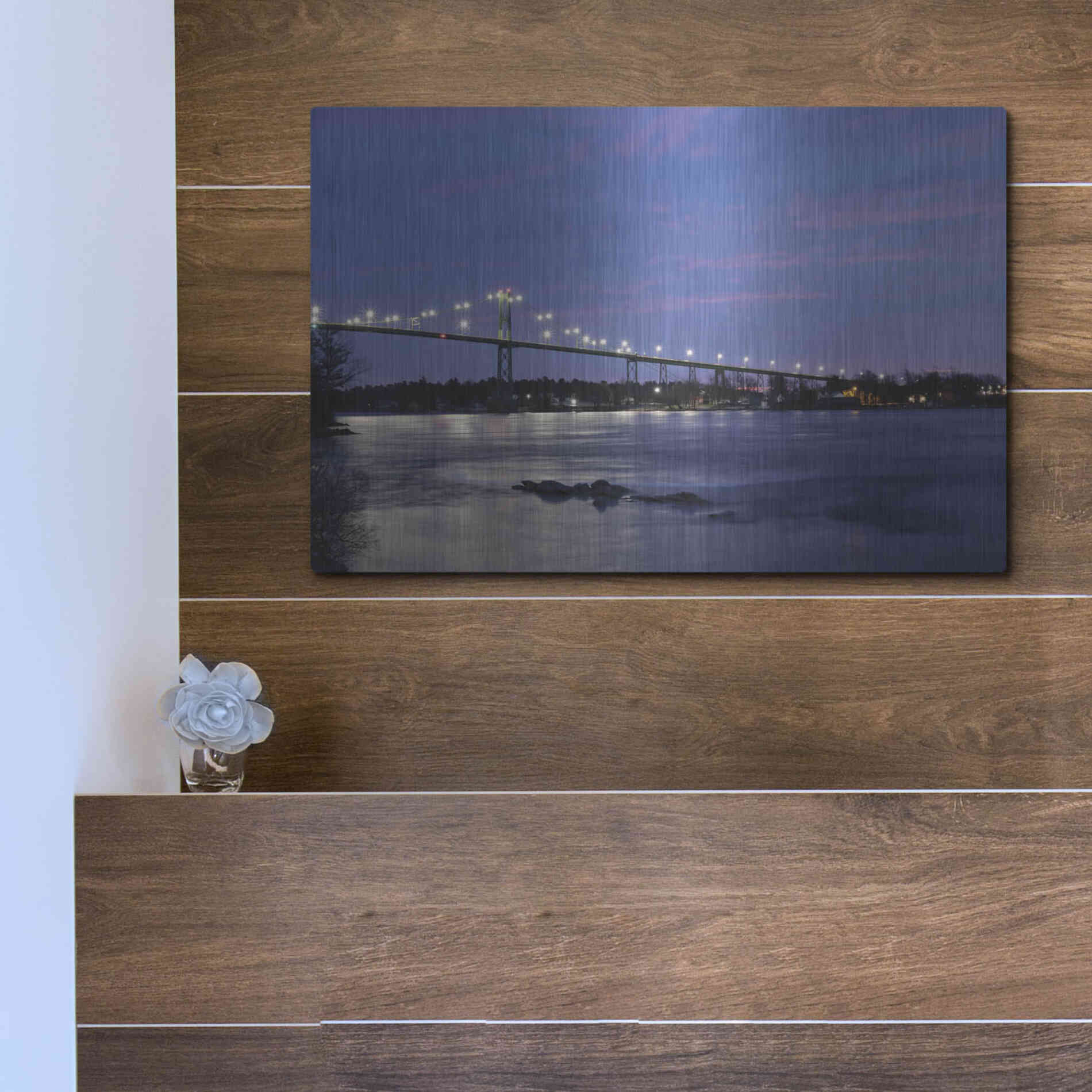 Luxe Metal Art 'Bridge at Night' by Lori Deiter, Metal Wall Art,16x12