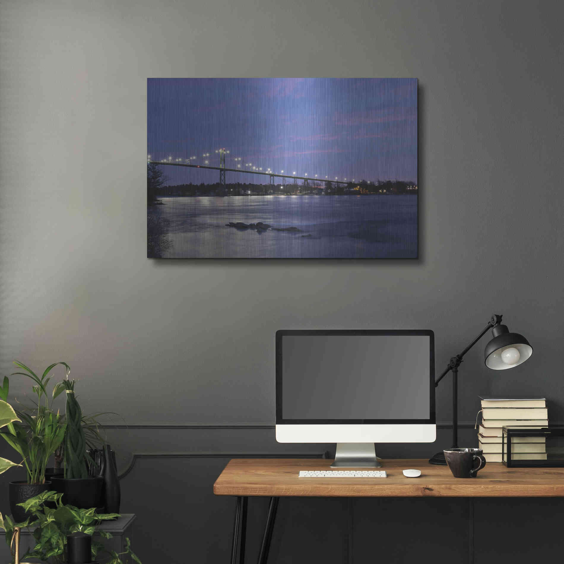 Luxe Metal Art 'Bridge at Night' by Lori Deiter, Metal Wall Art,36x24